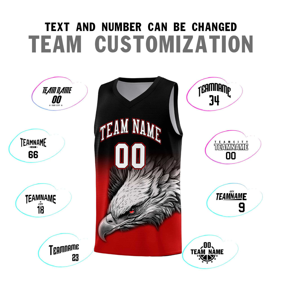 Custom Black Red Basketball Kits with Eagle Pattern
