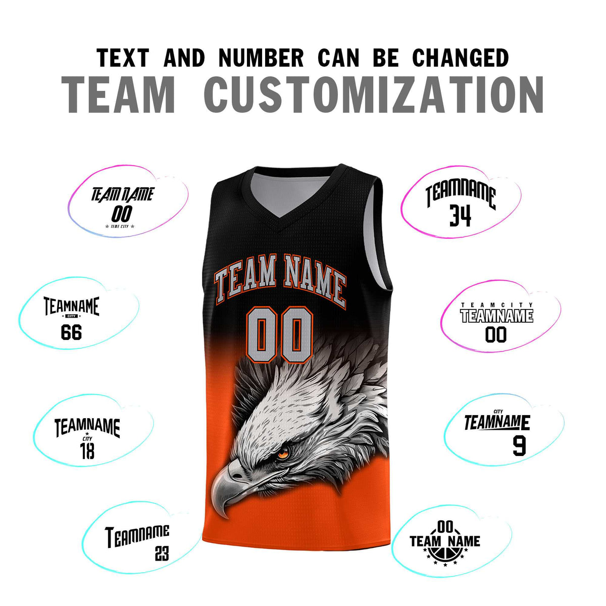 Custom Black Orange Basketball Kits with Eagle Pattern