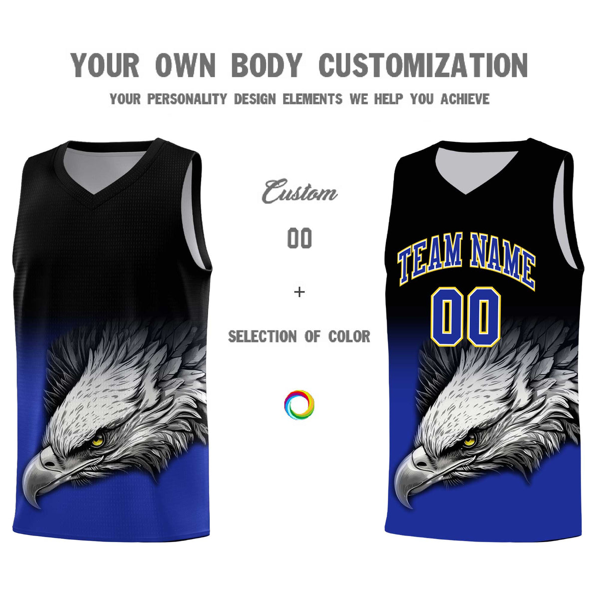 Custom Black Yellow Basketball Kits with Eagle Pattern