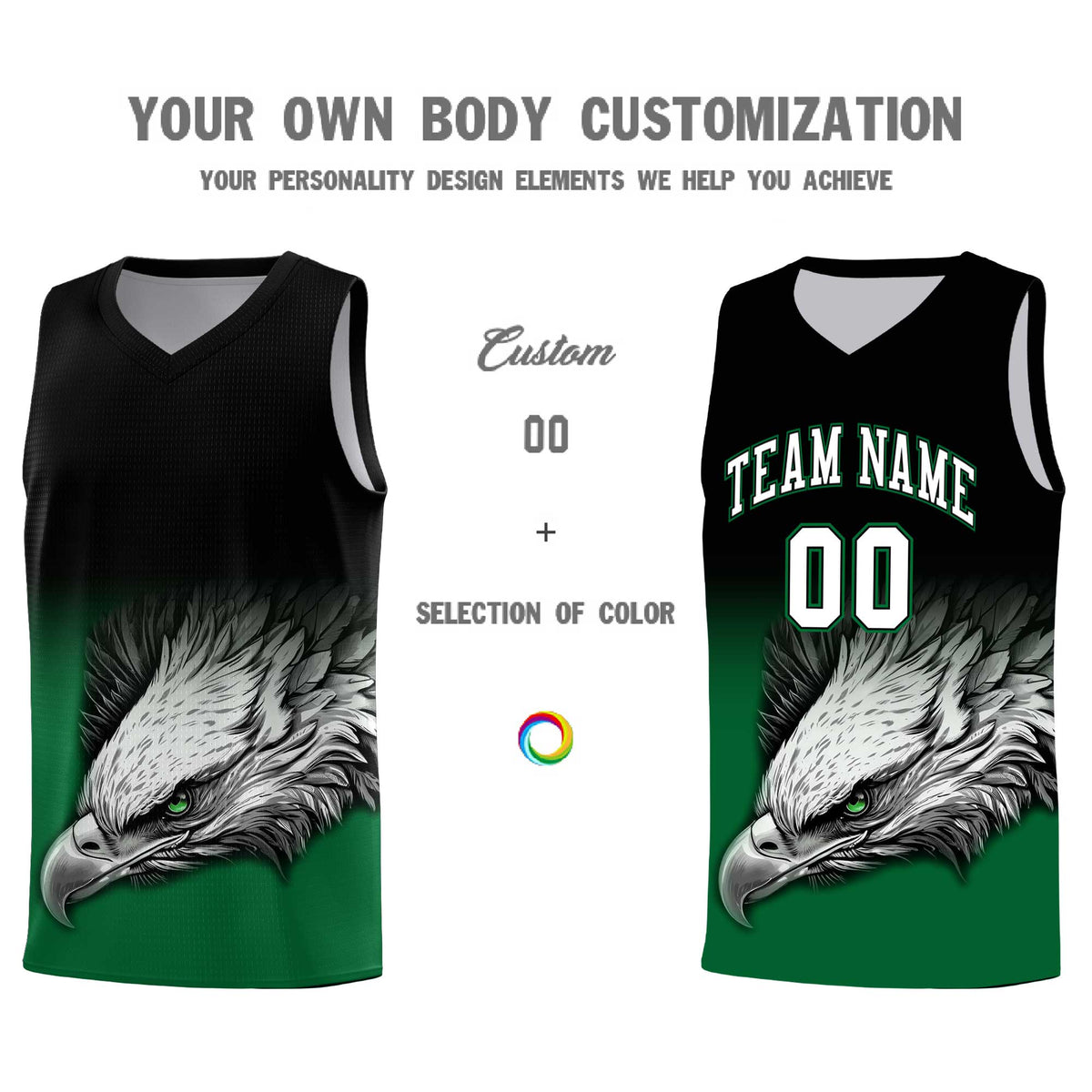 Custom Black Kelly Green Basketball Kits with Eagle Pattern
