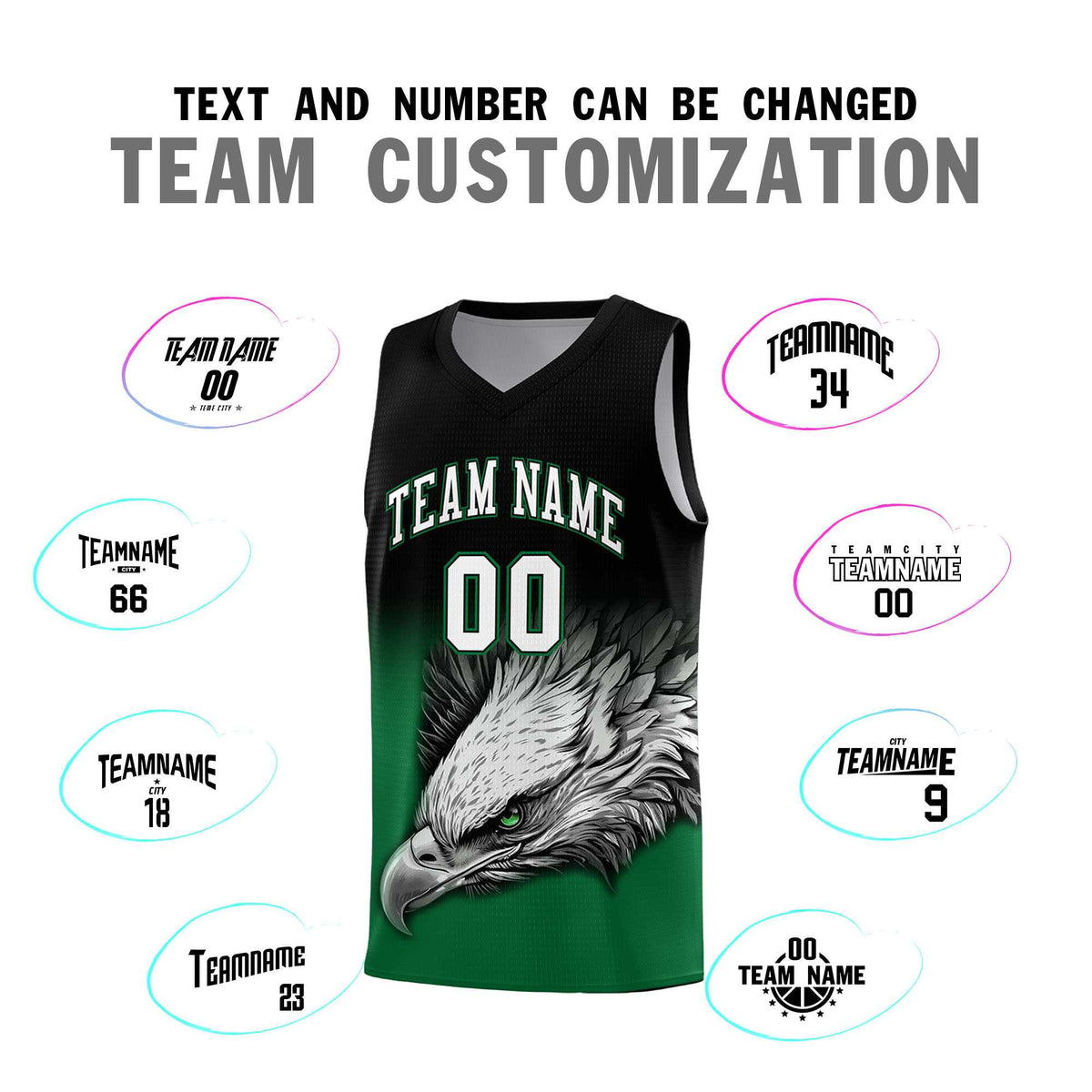 Custom Black Kelly Green Basketball Kits with Eagle Pattern