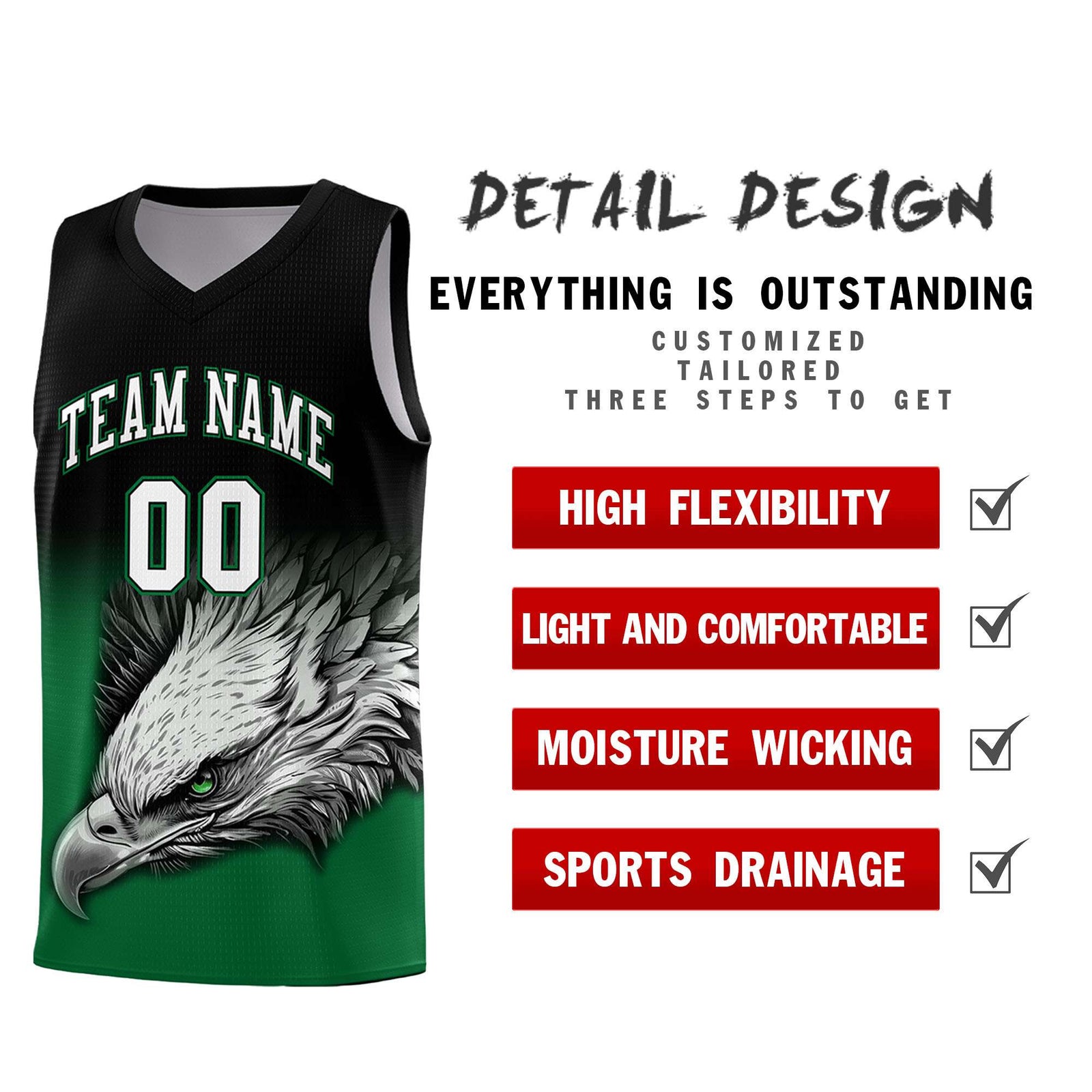 Custom Black Kelly Green Basketball Kits with Eagle Pattern