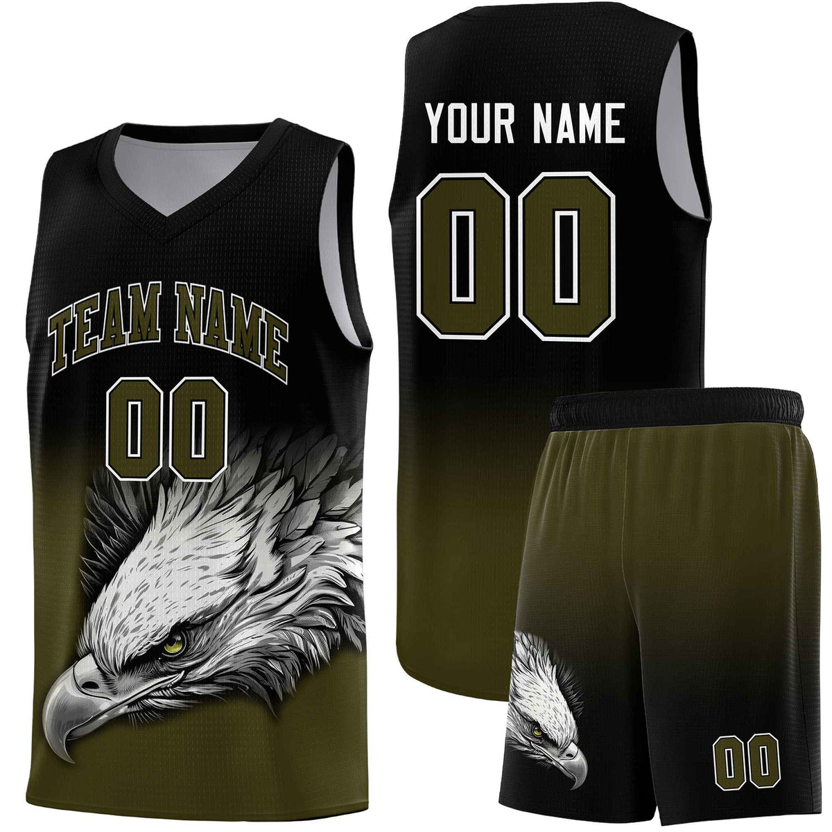 Custom Black Olive Basketball Kits with Eagle Pattern