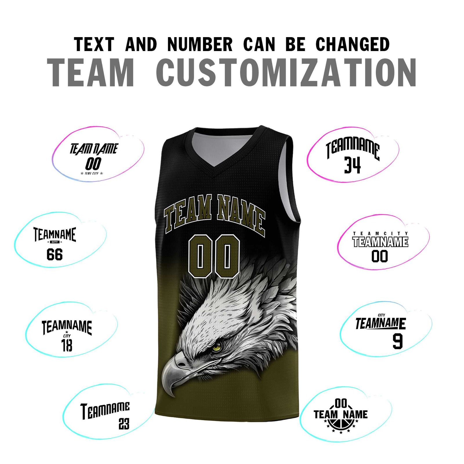 Custom Black Olive Basketball Kits with Eagle Pattern