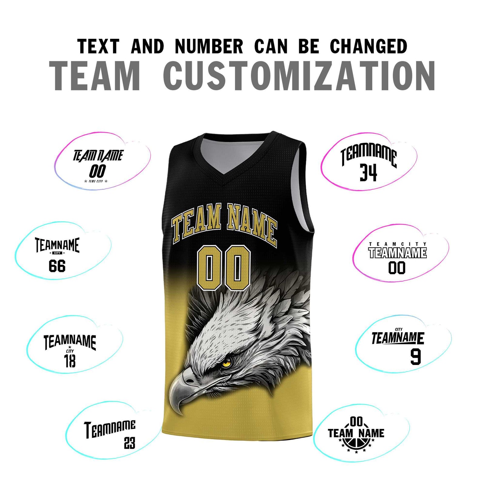 Custom Black Old Gold Basketball Kits with Eagle Pattern