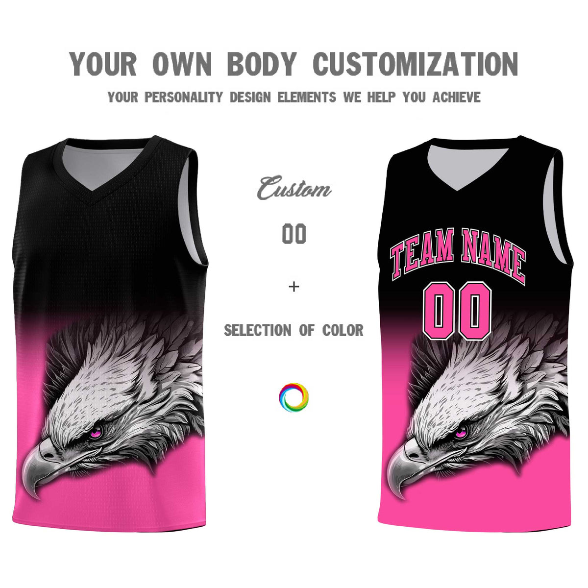Custom Black Pink Basketball Kits with Eagle Pattern