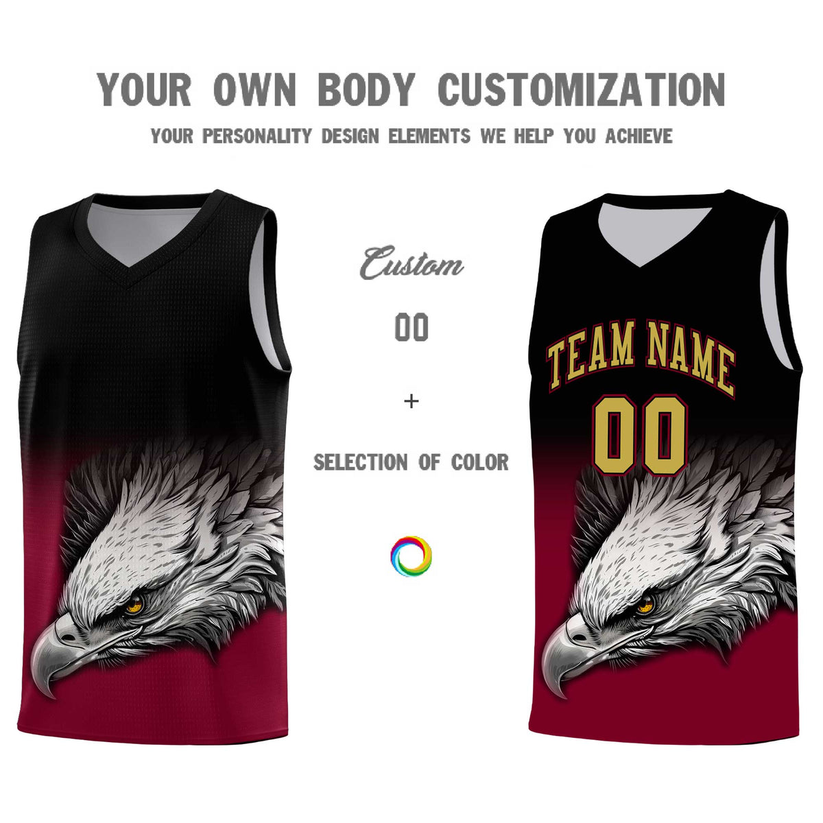 Custom Black Crimson Basketball Kits with Eagle Pattern