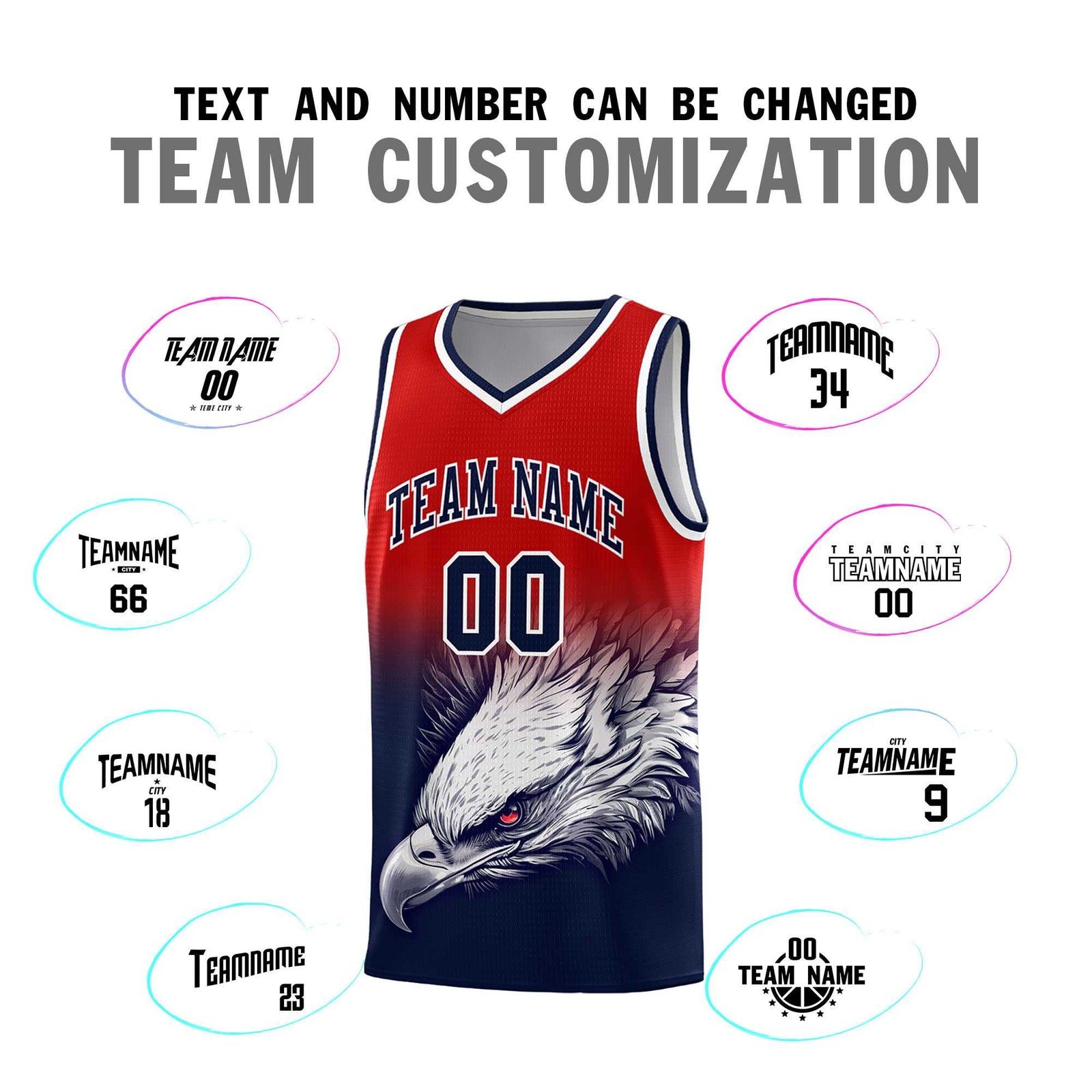 Custom Red Navy Basketball Kits with Eagle Pattern