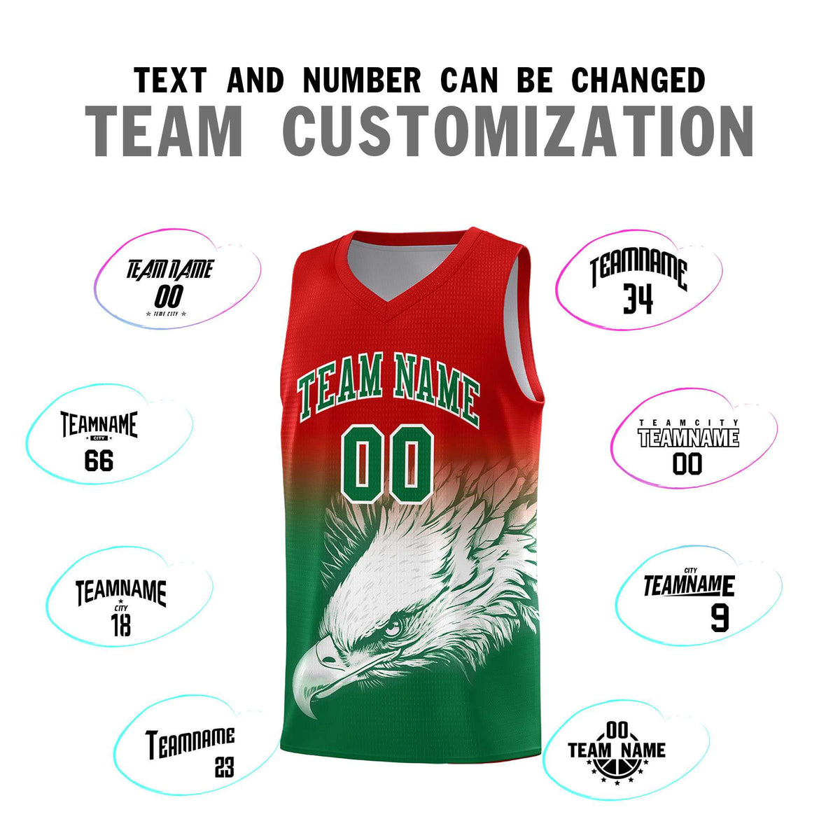 Custom Red Kelly Green Basketball Kits with Eagle Pattern