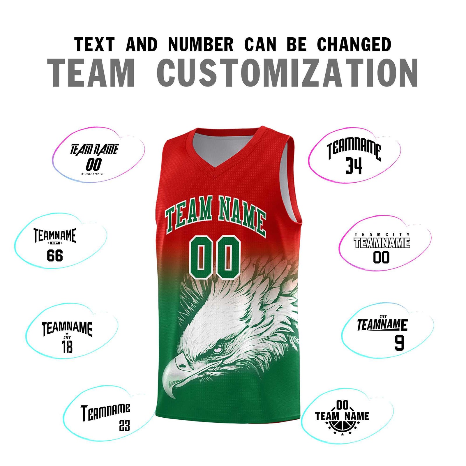 Custom Red Kelly Green Basketball Kits with Eagle Pattern
