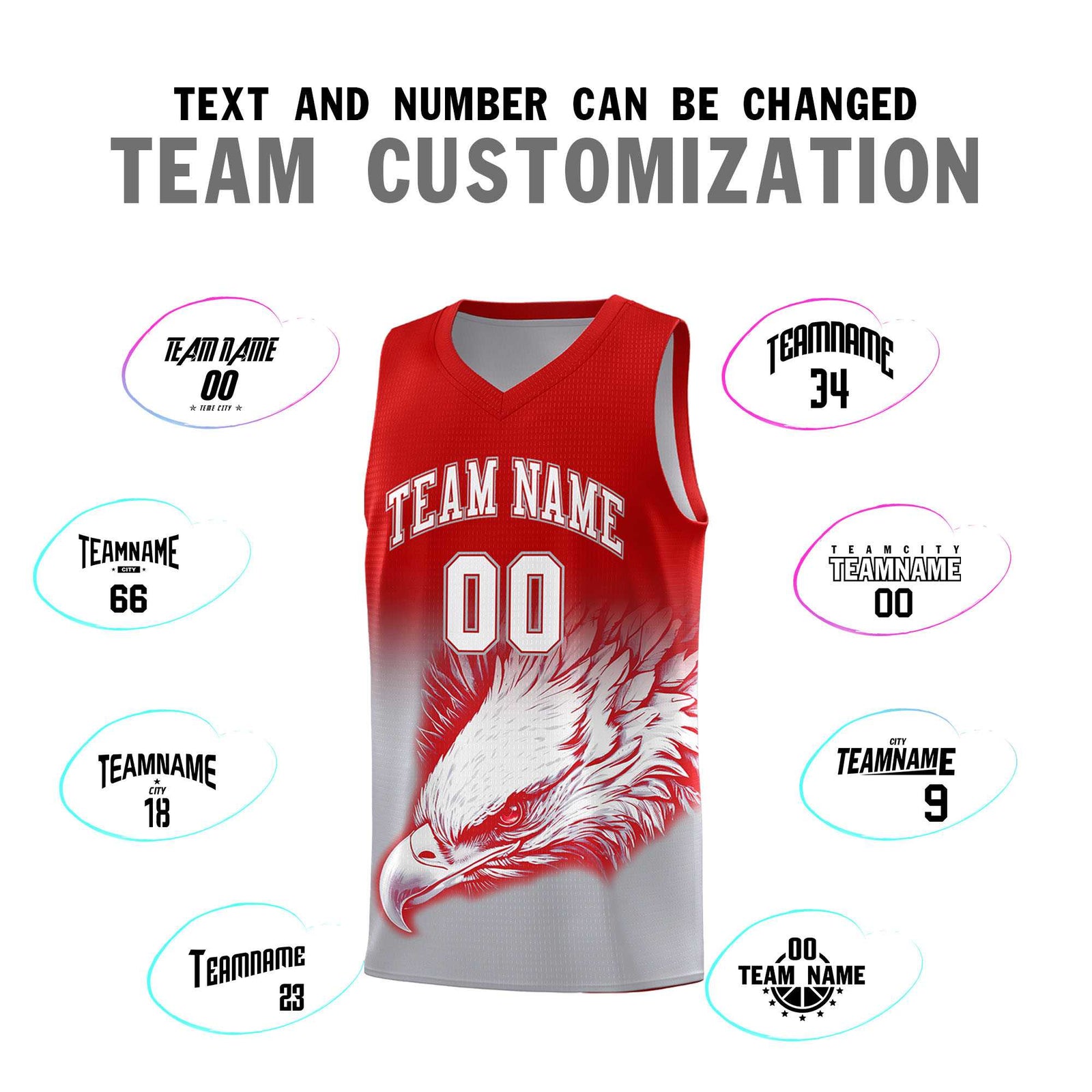 Custom Red Gray Basketball Kits with Eagle Pattern