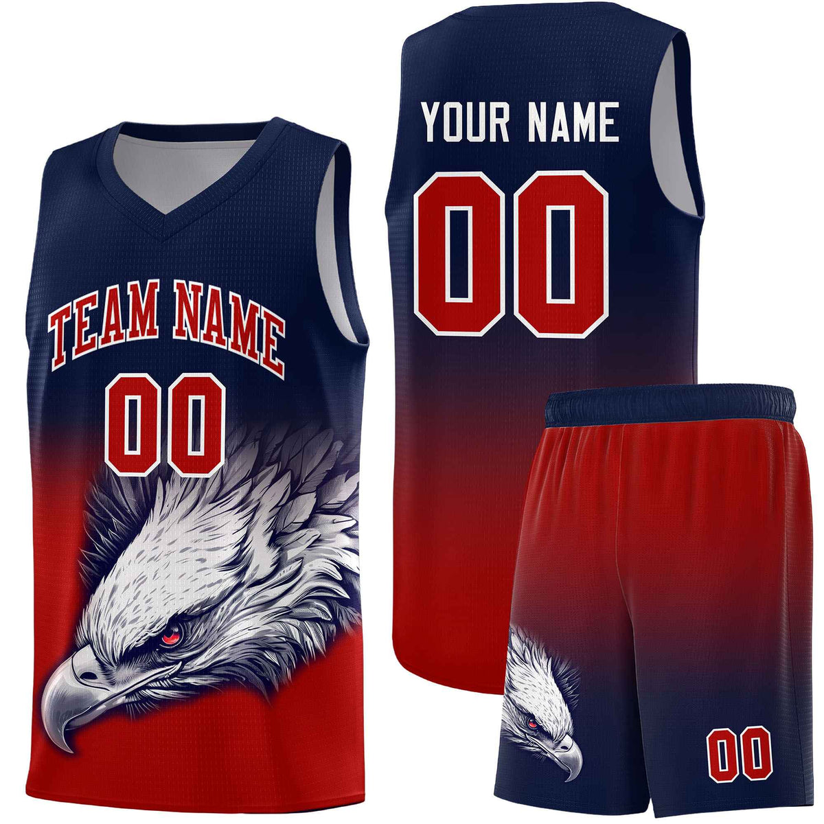 Custom Navy Red Basketball Kits with Eagle Pattern