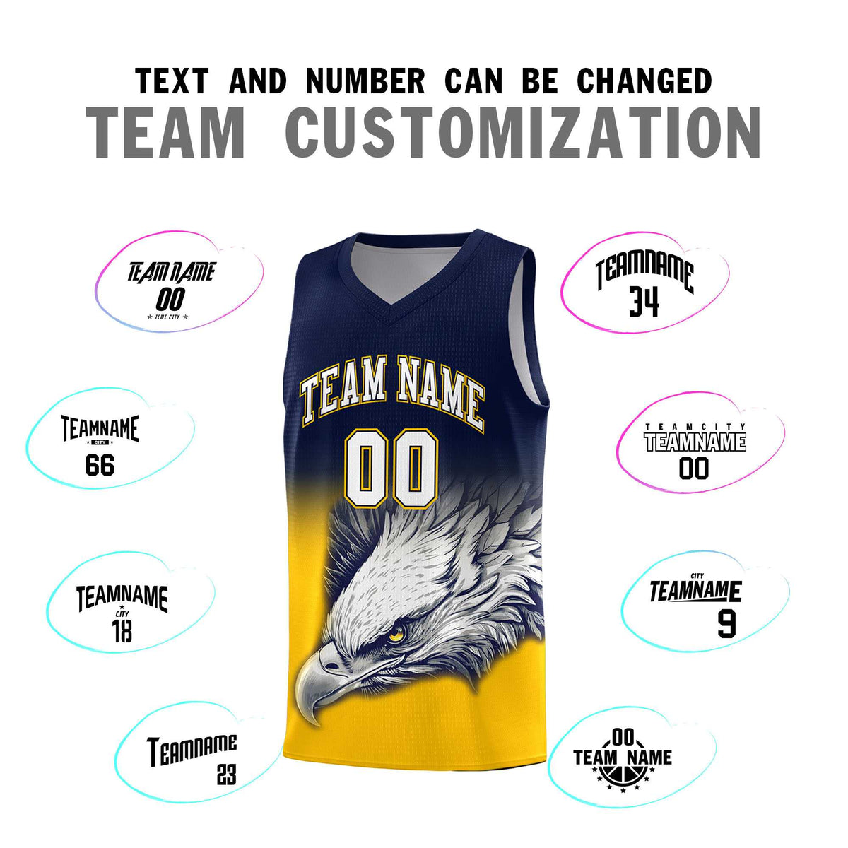 Custom Navy Yellow Basketball Kits with Eagle Pattern