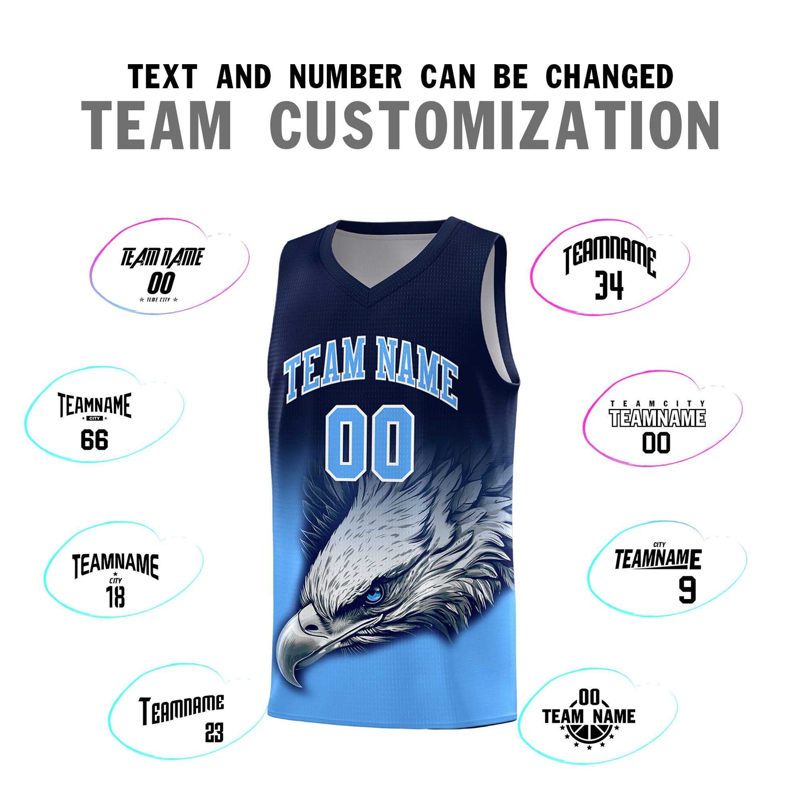 Custom Navy Powder Blue Basketball Kits with Eagle Pattern
