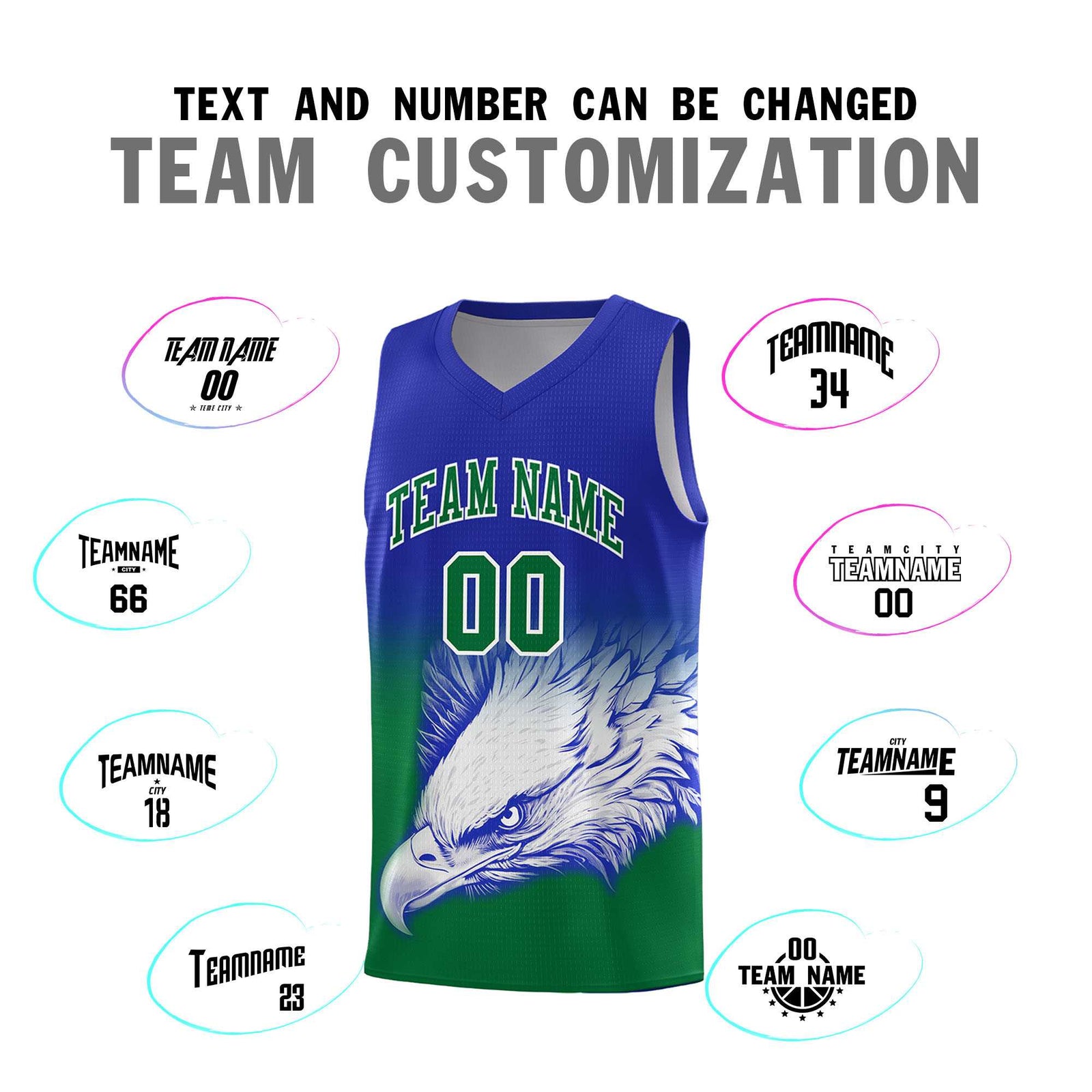 Custom Royal Kelly Green Basketball Kits with Eagle Pattern