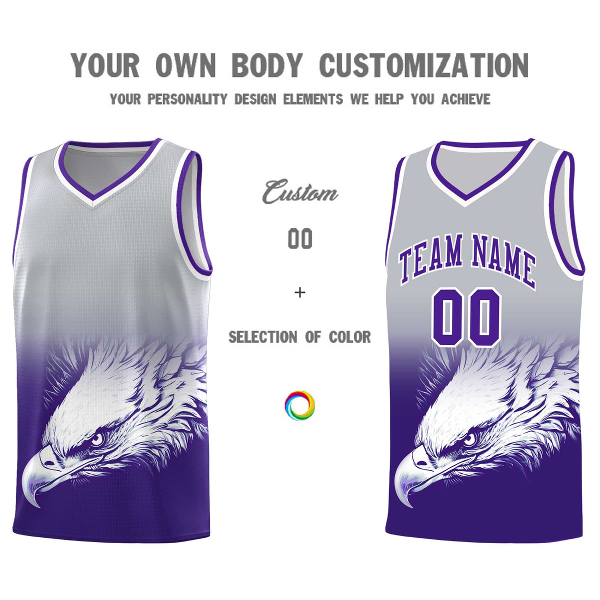 Custom Gray Purple Basketball Kits with Eagle Pattern