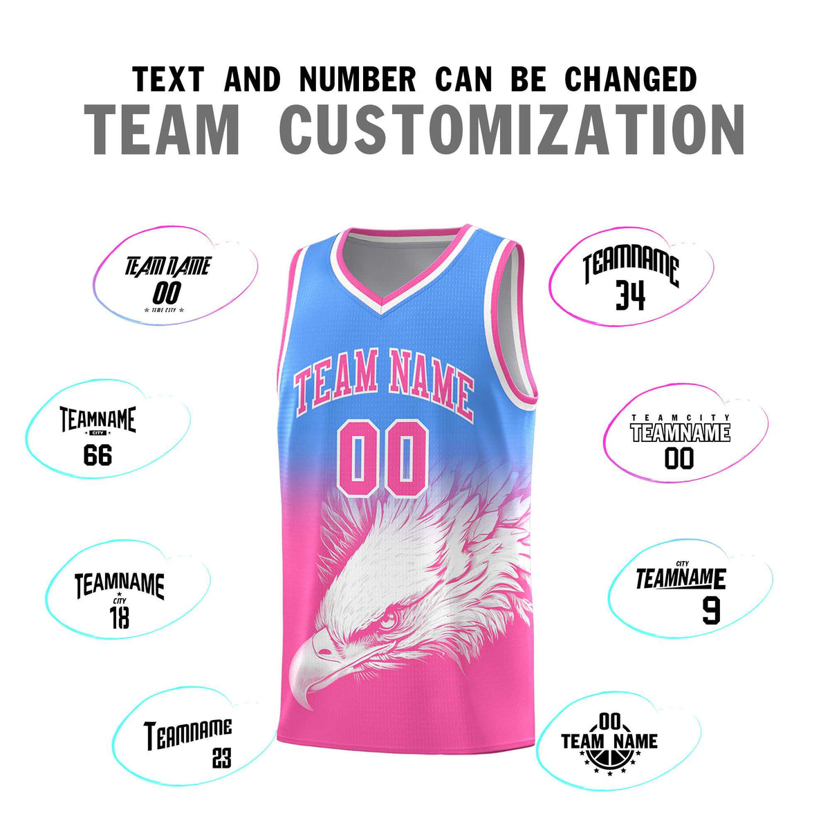 Custom Powder Blue Pink Basketball Kits with Eagle Pattern