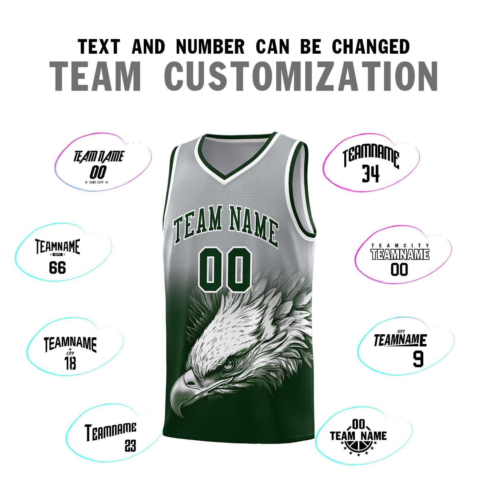 Custom Gray Green Basketball Kits with Eagle Pattern
