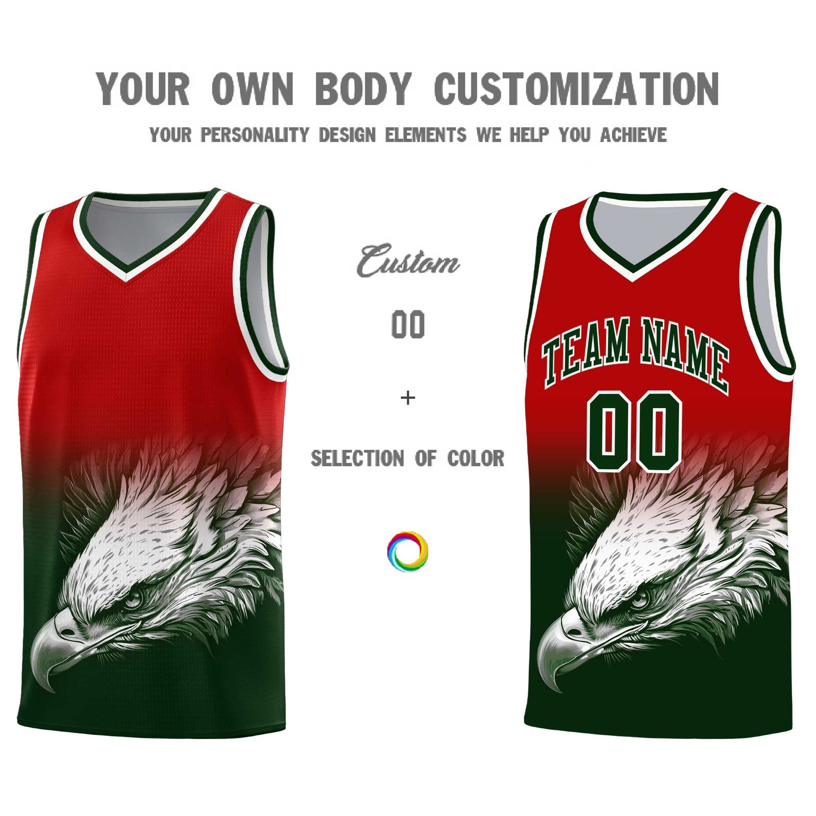 Custom Red Green Basketball Kits with Eagle Pattern