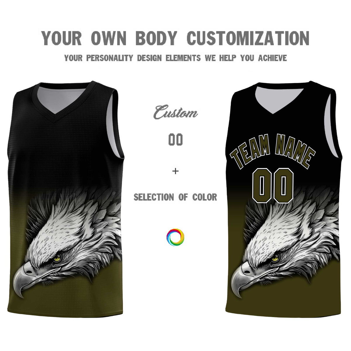 Custom Black Olive Basketball Kits with Eagle Pattern