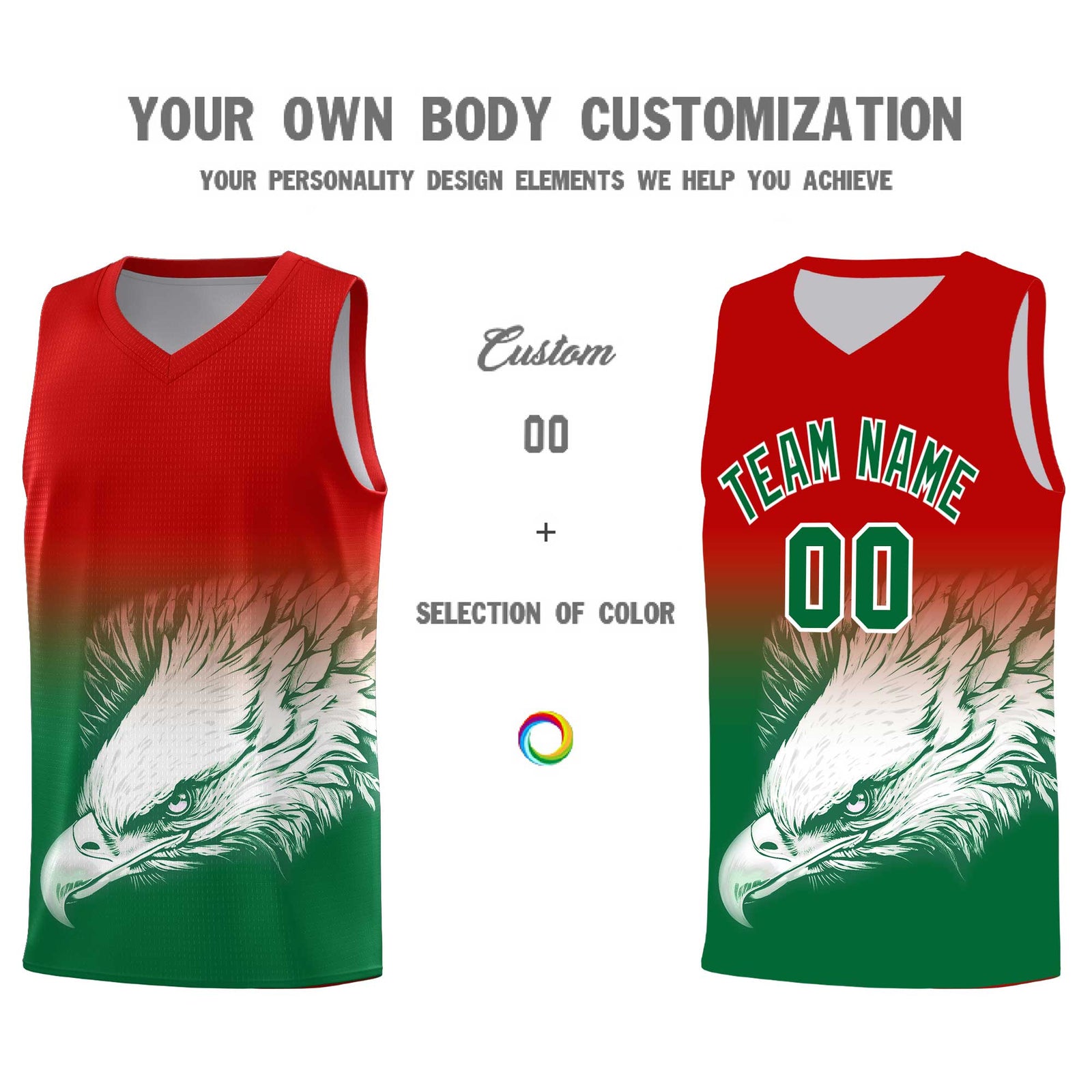 Custom Red Kelly Green Basketball Kits with Eagle Pattern