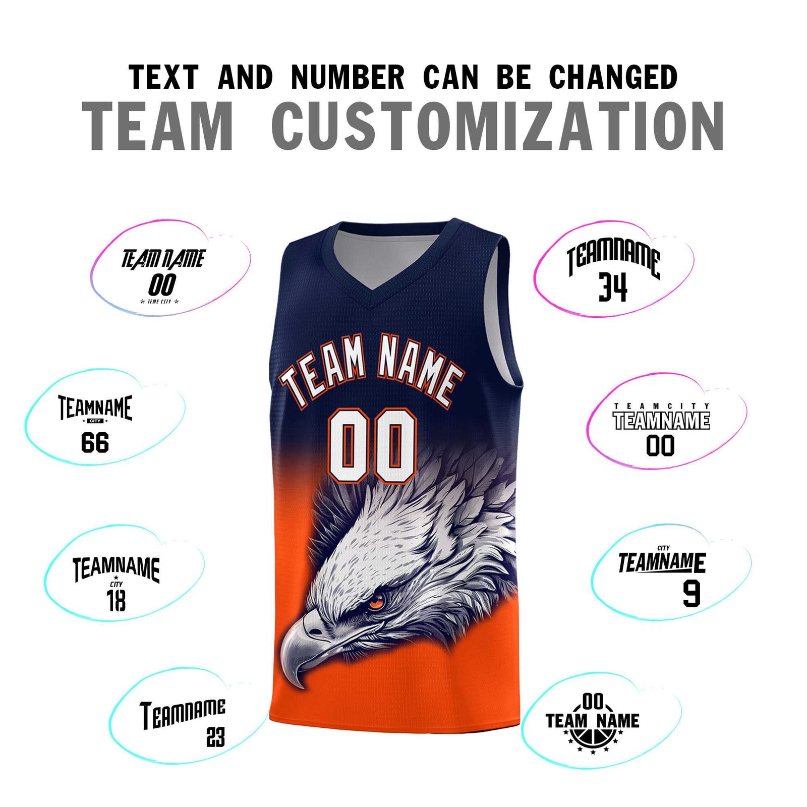 Custom Navy Orange Basketball Kits with Eagle Pattern