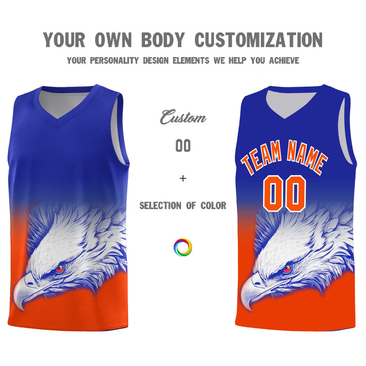 Custom Royal Orange Basketball Kits with Eagle Pattern