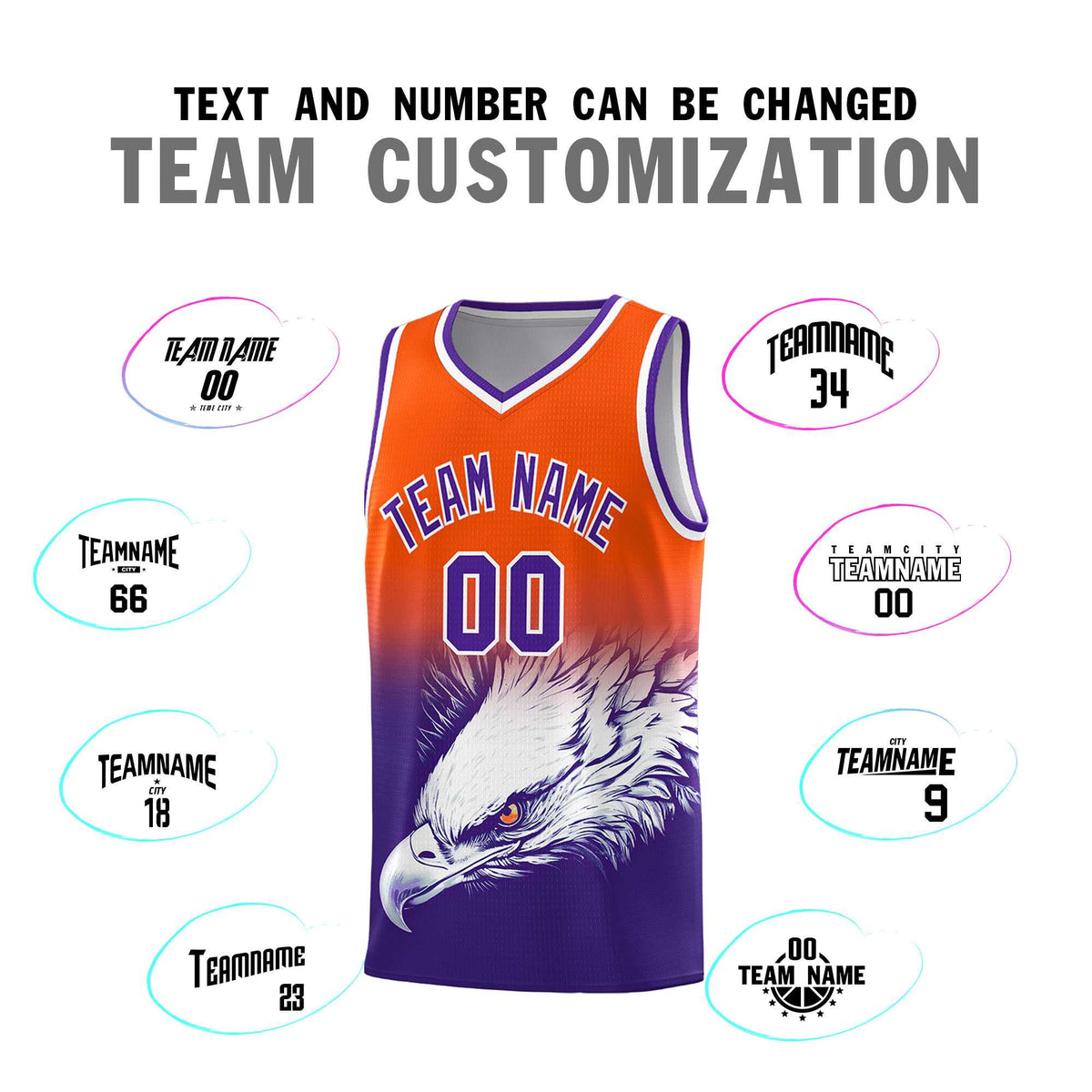 Custom Orange Purple Basketball Kits with Eagle Pattern