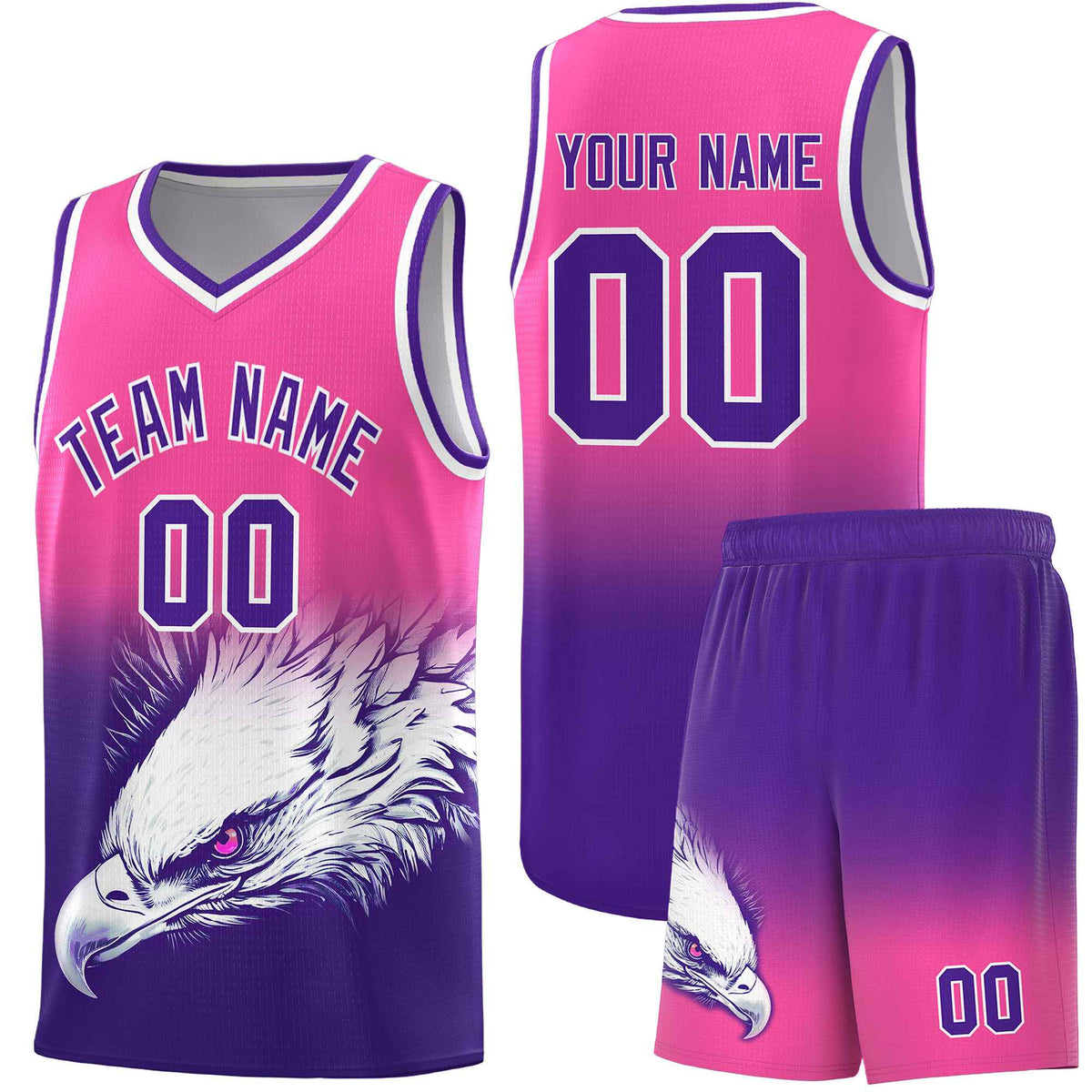 Custom Pink Purple Basketball Kits with Eagle Pattern