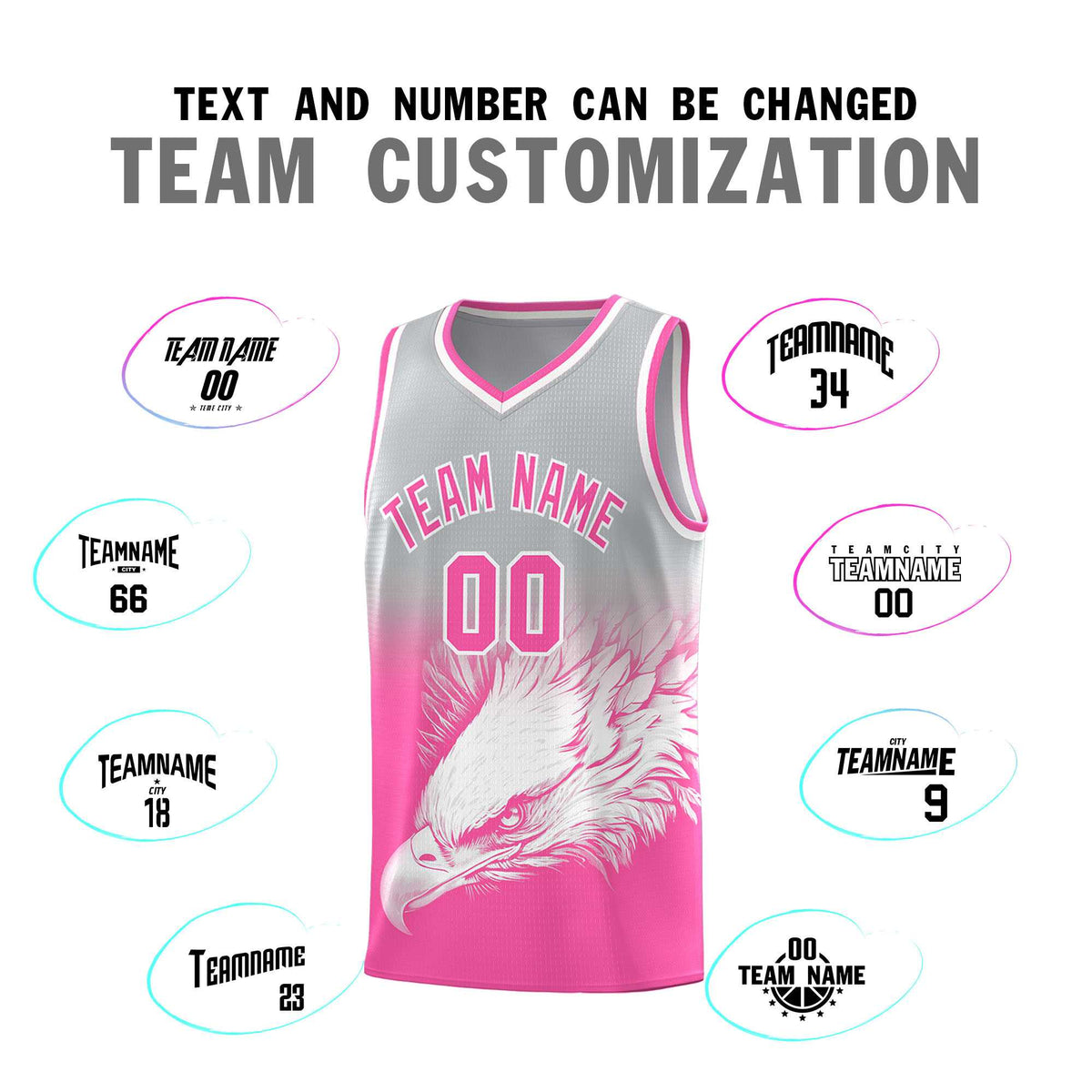 Custom Gray Pink Basketball Kits with Eagle Pattern