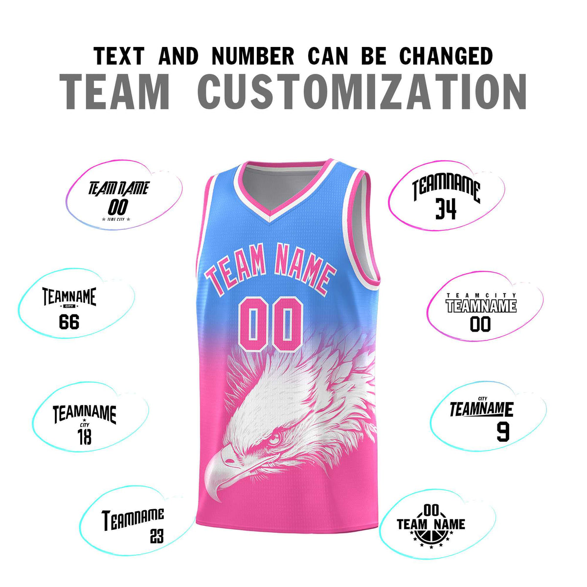 Custom Powder Blue Pink Basketball Kits with Eagle Pattern