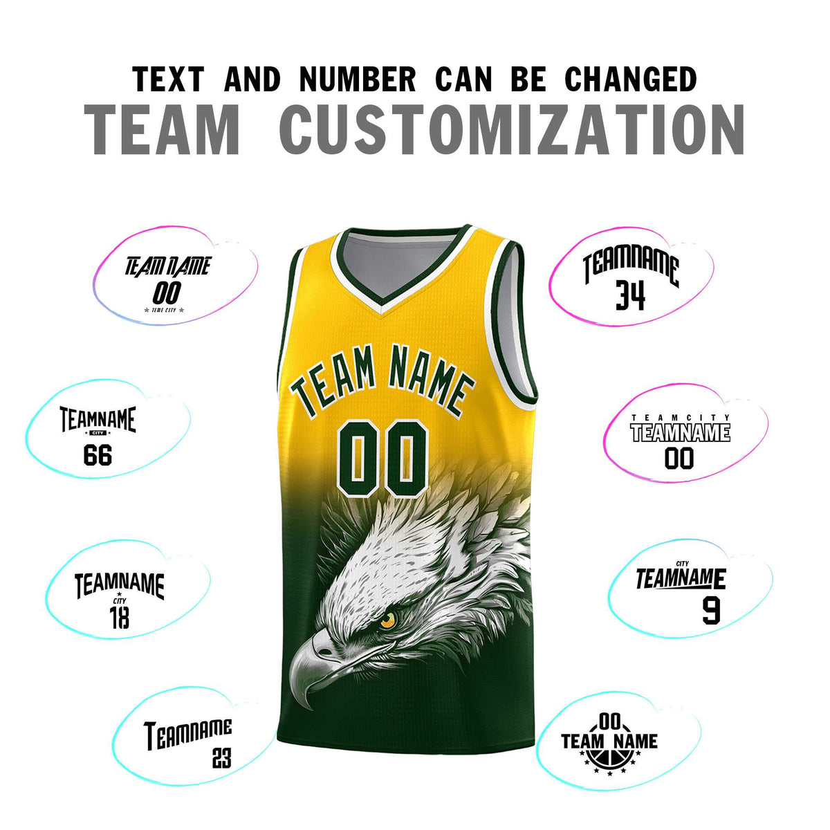 Custom Yellow Green Basketball Kits with Eagle Pattern