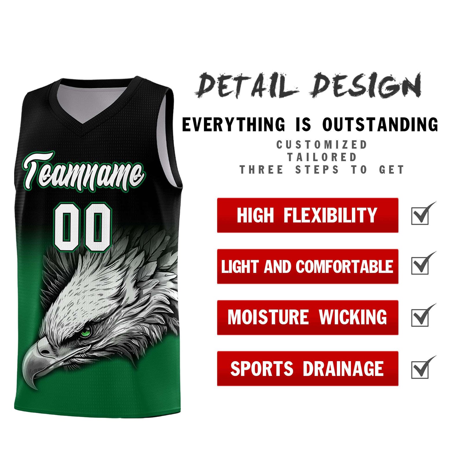 Custom Black Kelly Green Basketball Kits with Eagle Pattern