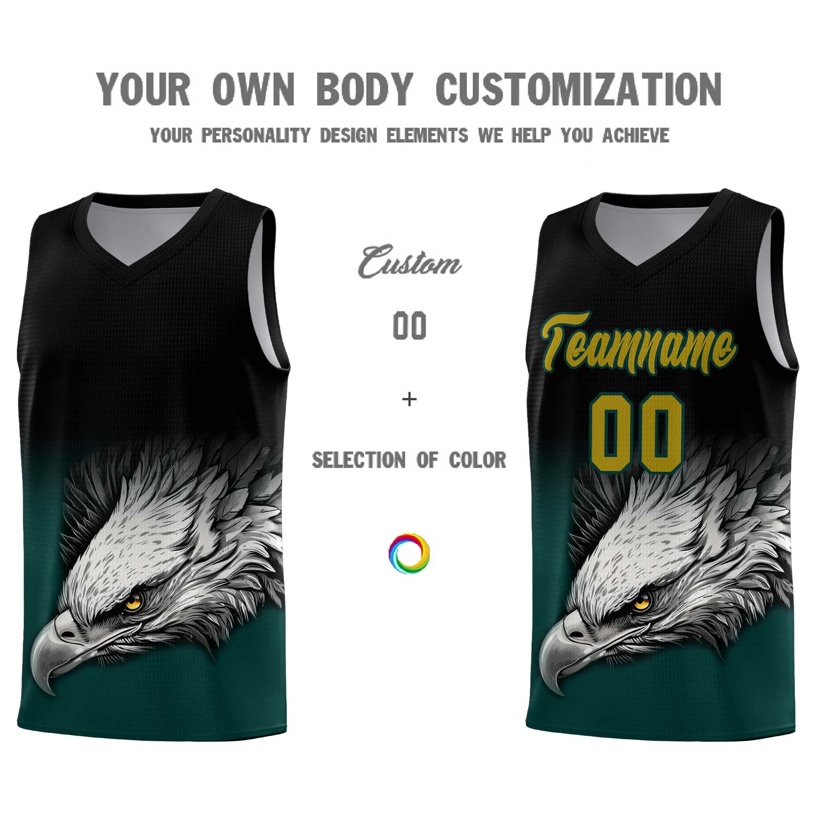Custom Black Midnight Green Basketball Kits with Eagle Pattern