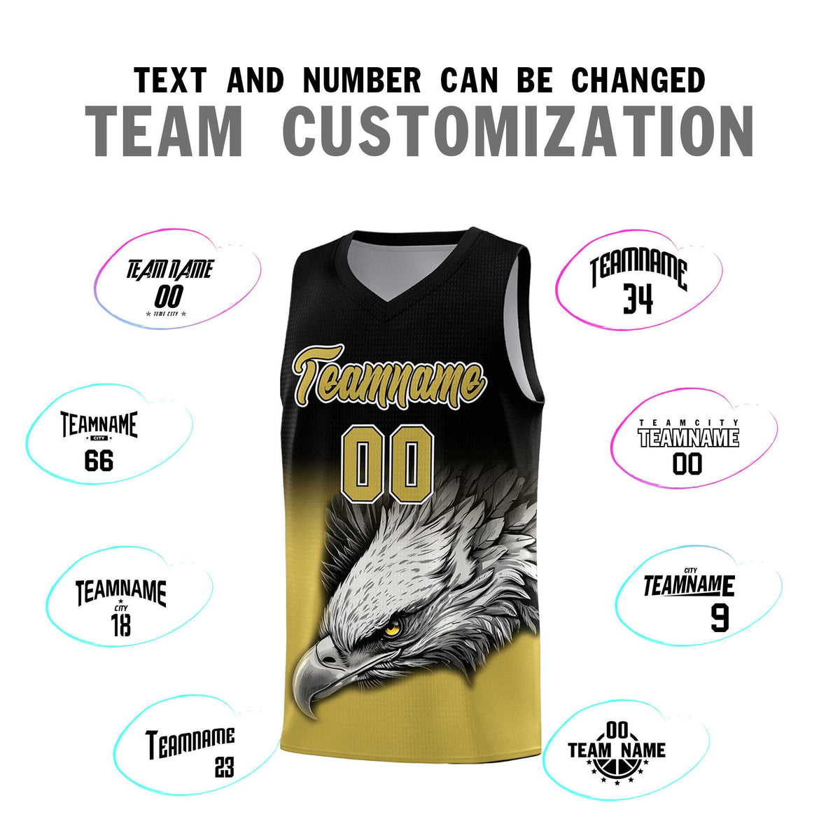 Custom Black Old Gold Basketball Kits with Eagle Pattern