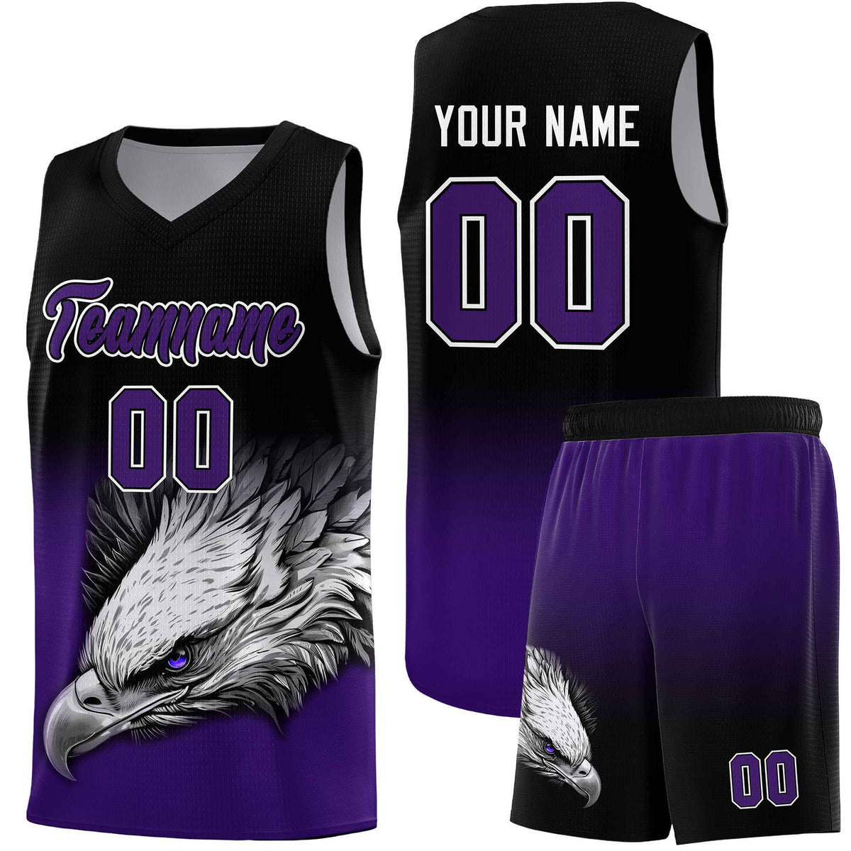 Custom Black Purple Basketball Kits with Eagle Pattern