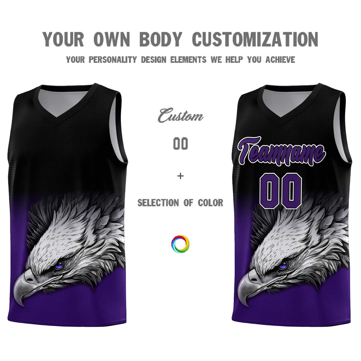 Custom Black Purple Basketball Kits with Eagle Pattern