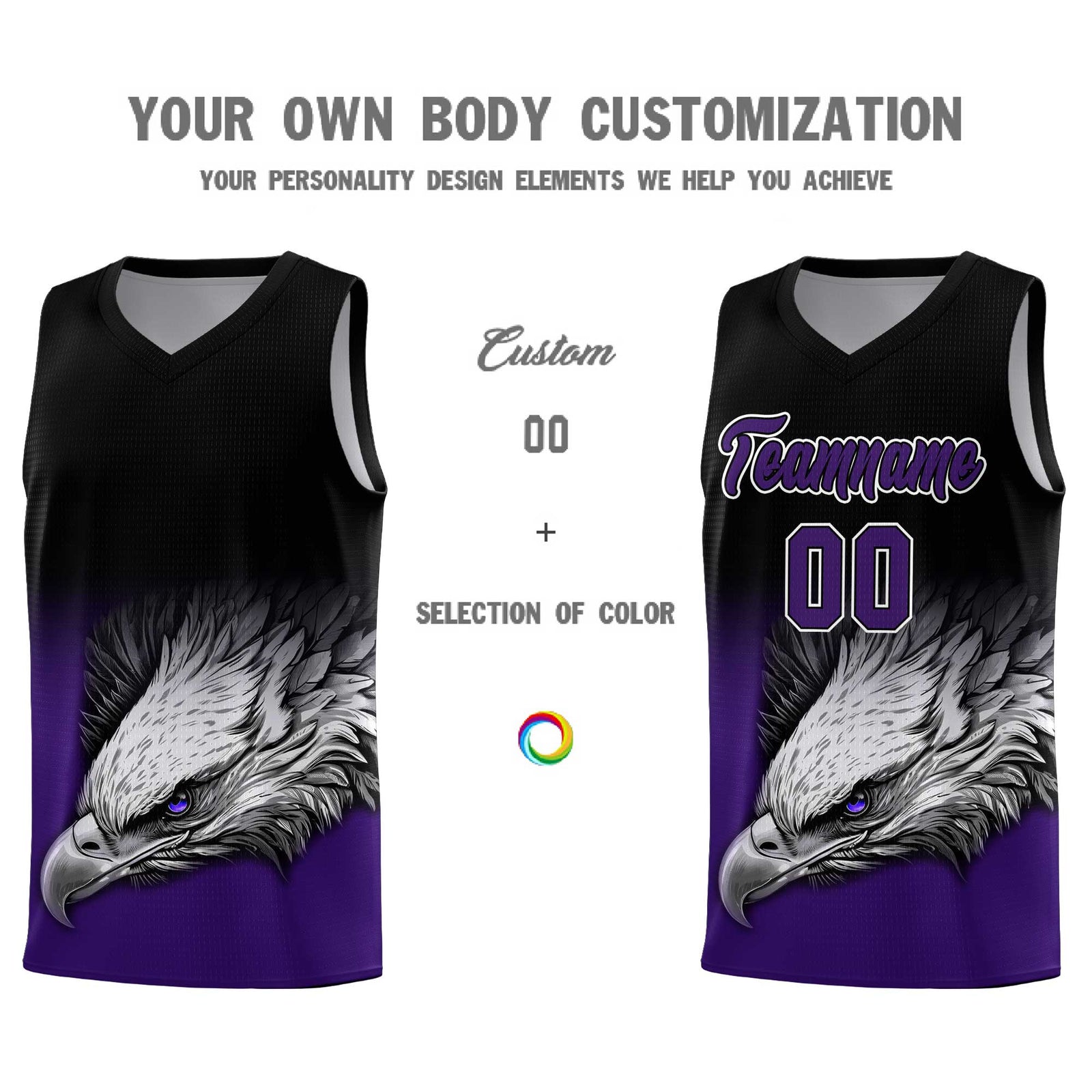 Custom Black Purple Basketball Kits with Eagle Pattern