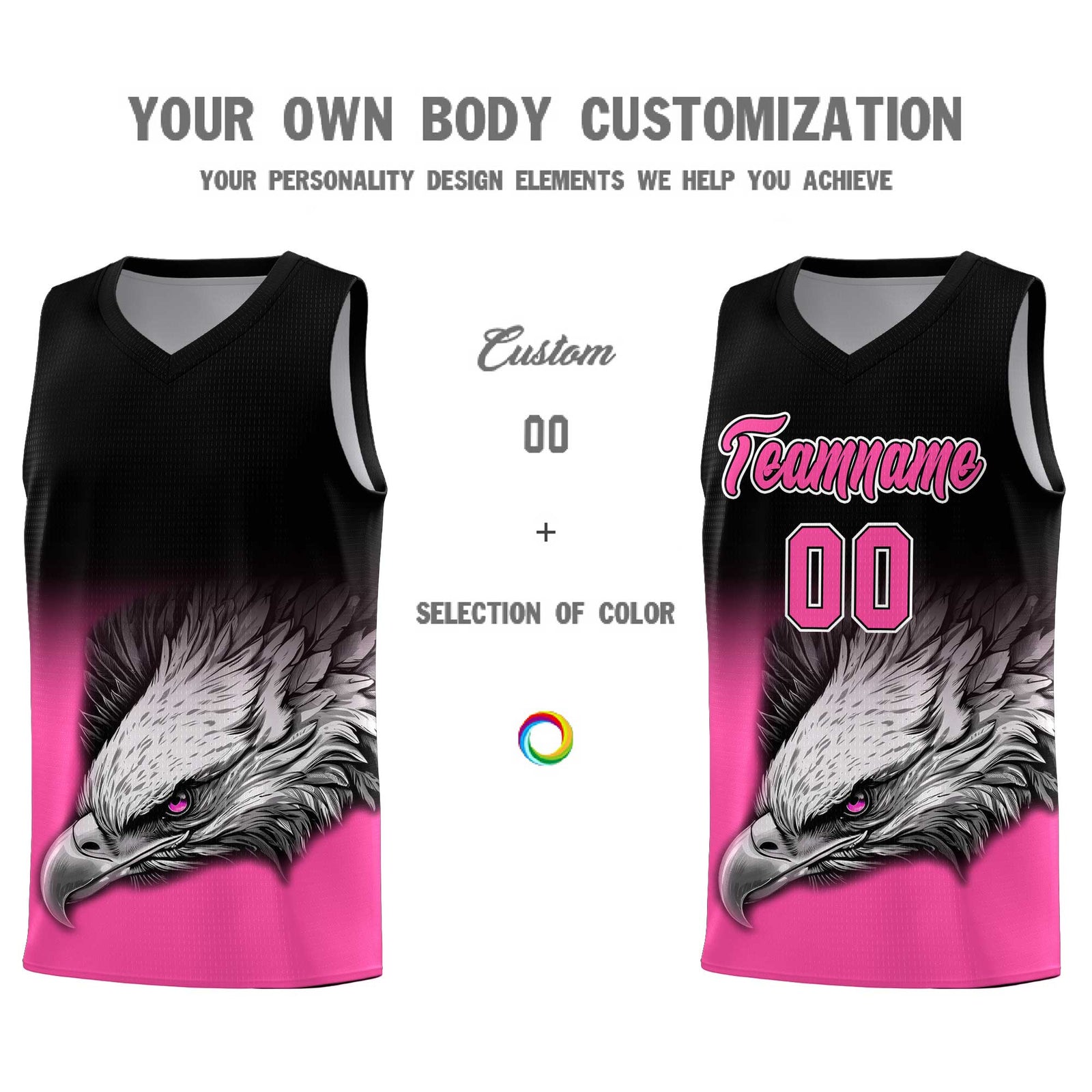 Custom Black Pink Basketball Kits with Eagle Pattern