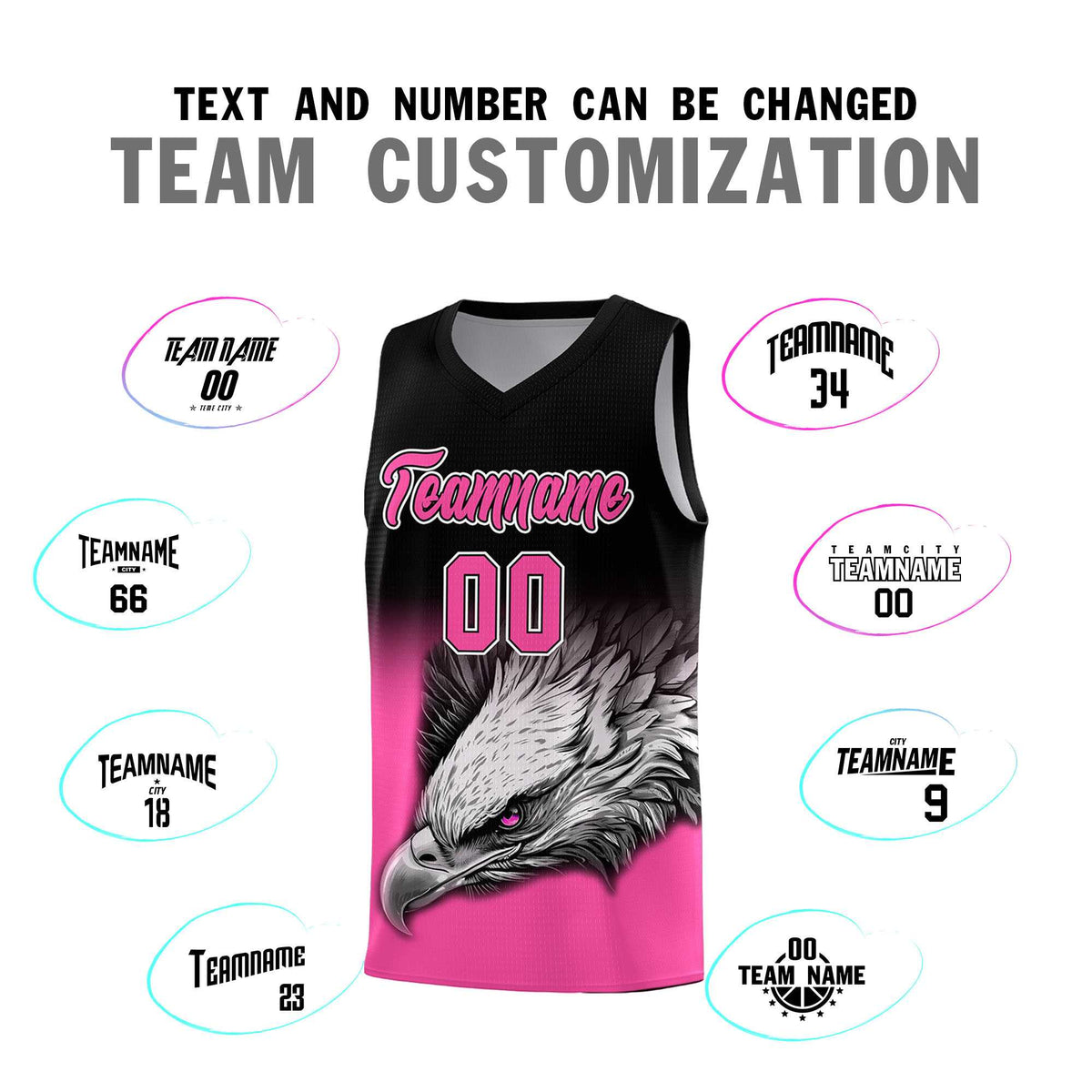 Custom Black Pink Basketball Kits with Eagle Pattern