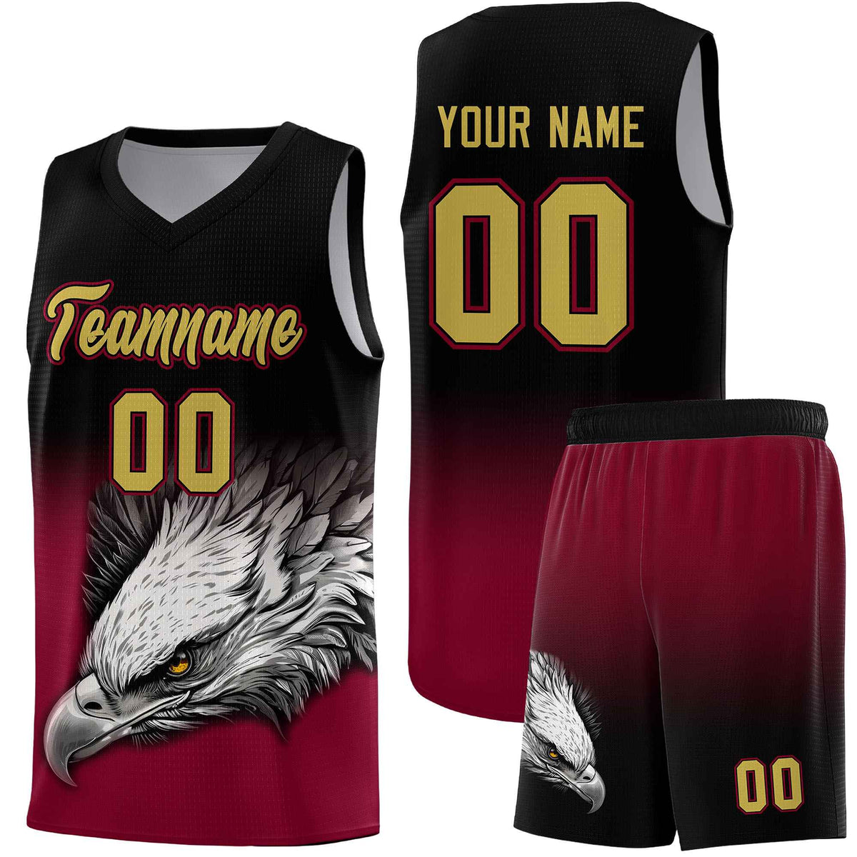 Custom Black Crimson Basketball Kits with Eagle Pattern