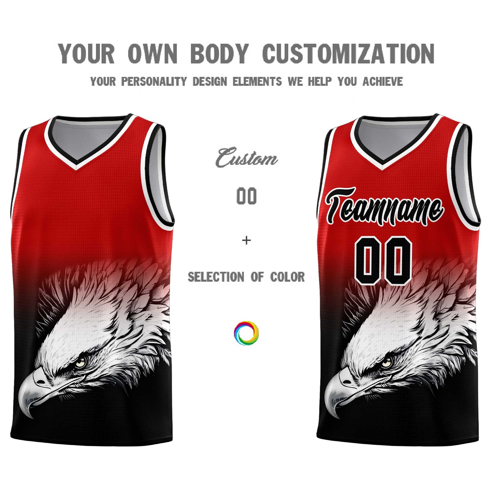 Custom Red Black Basketball Kits with Eagle Pattern
