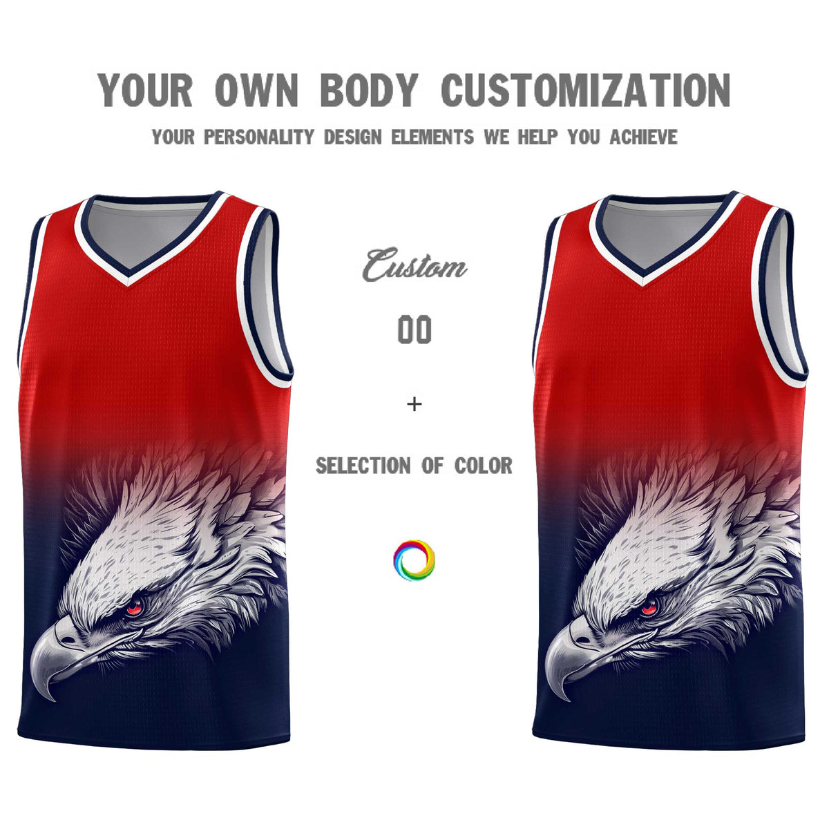 Custom Red Navy Basketball Kits with Eagle Pattern
