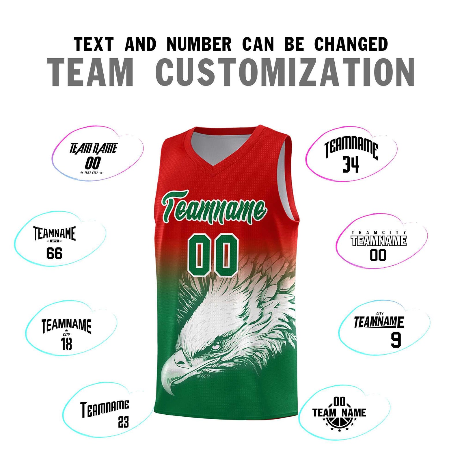 Custom Red Kelly Green Basketball Kits with Eagle Pattern