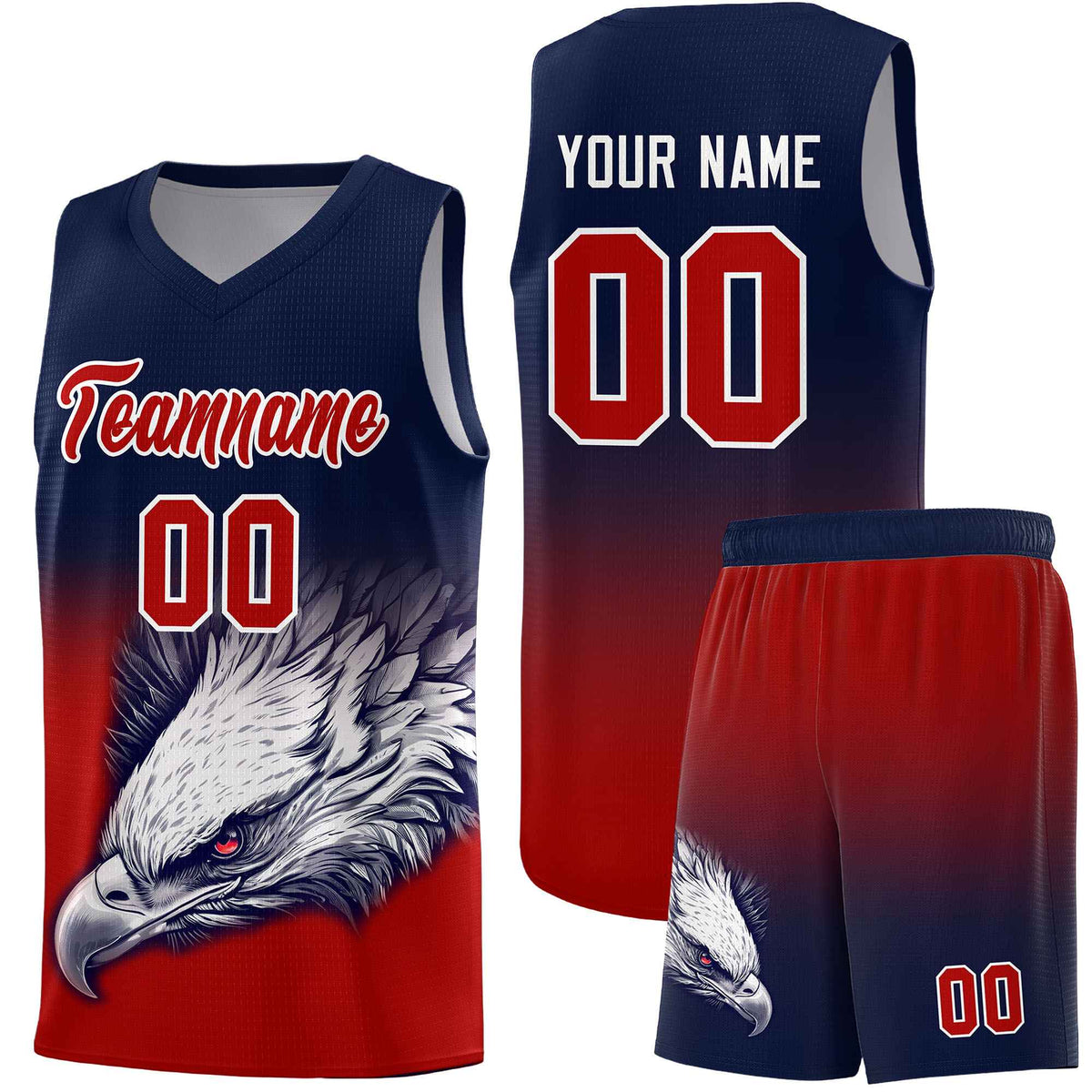Custom Navy Red Basketball Kits with Eagle Pattern