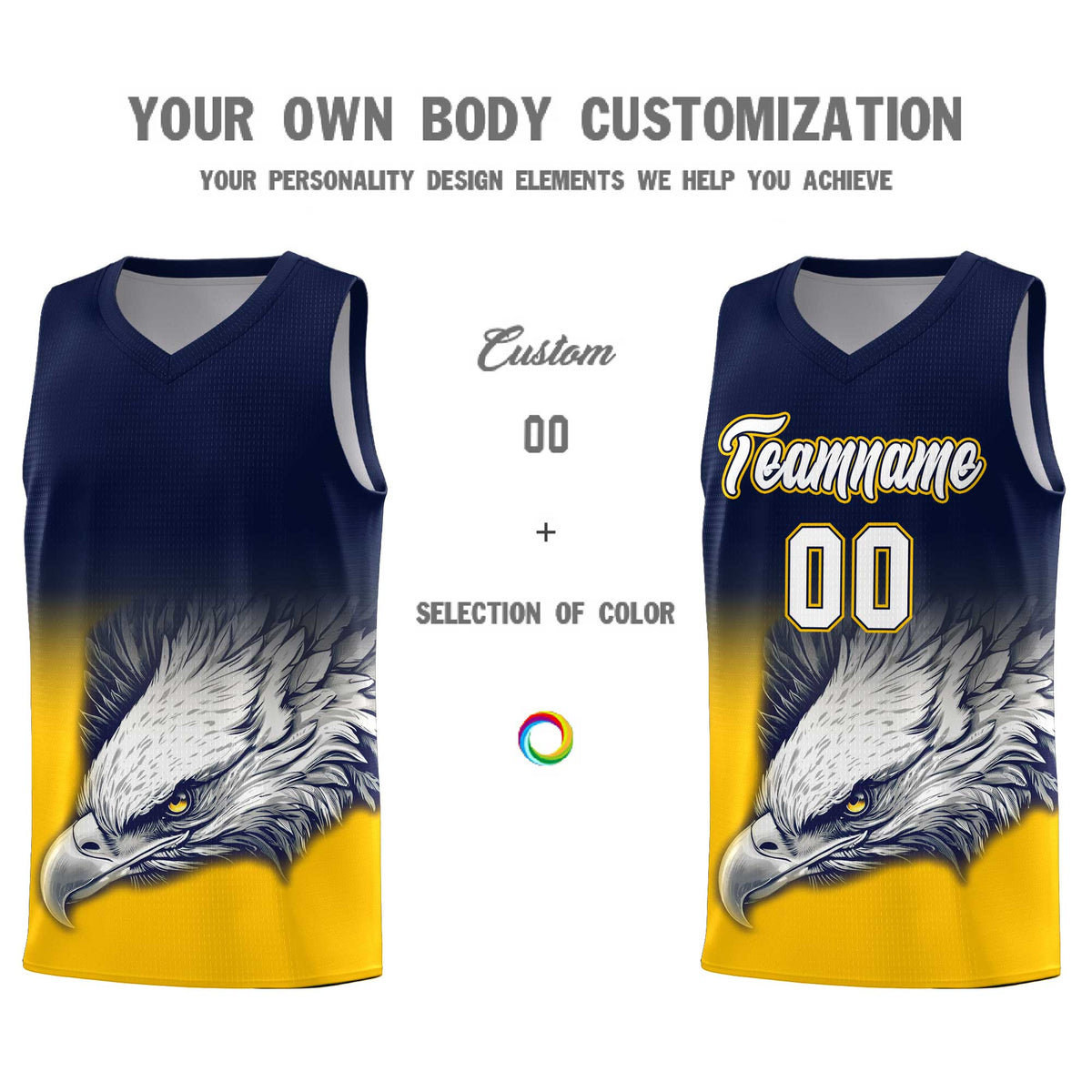 Custom Navy Yellow Basketball Kits with Eagle Pattern