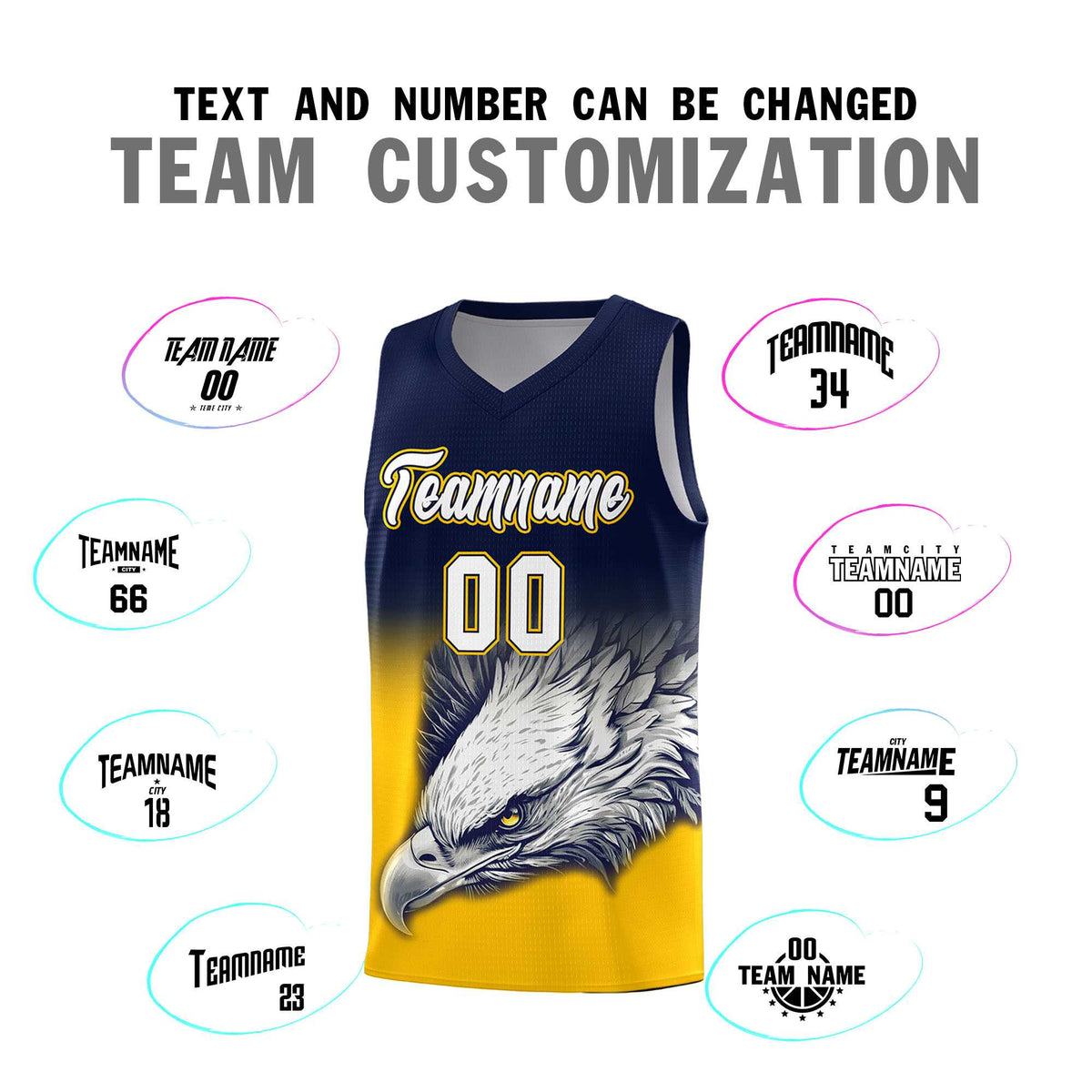 Custom Navy Yellow Basketball Kits with Eagle Pattern