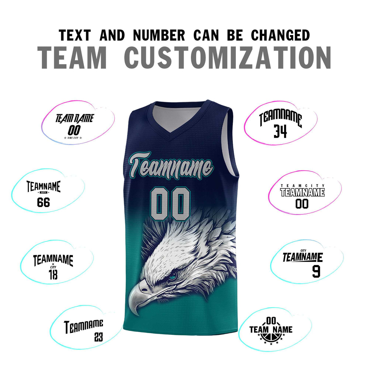 Custom Navy Teal Basketball Kits with Eagle Pattern