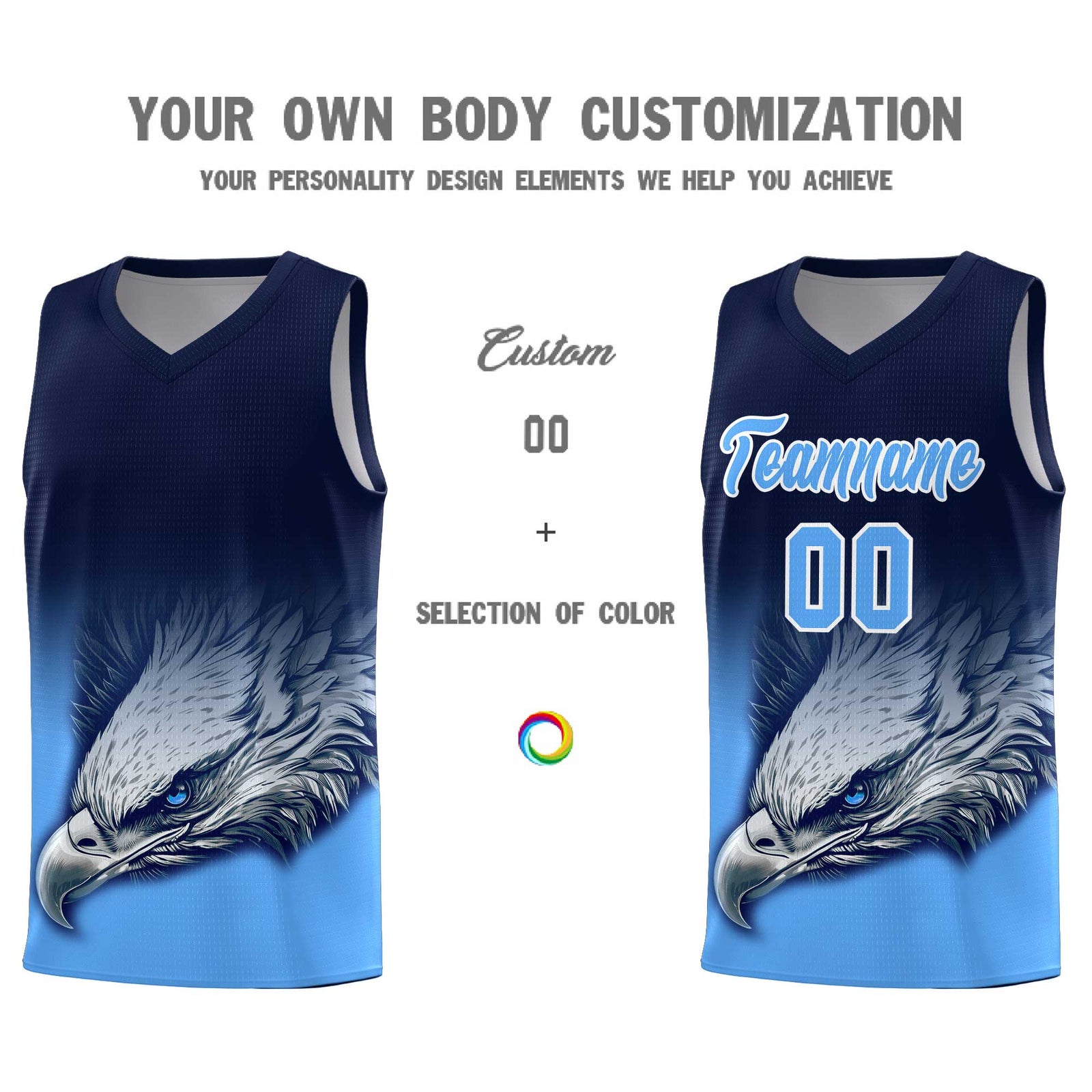 Custom Navy Powder Blue Basketball Kits with Eagle Pattern