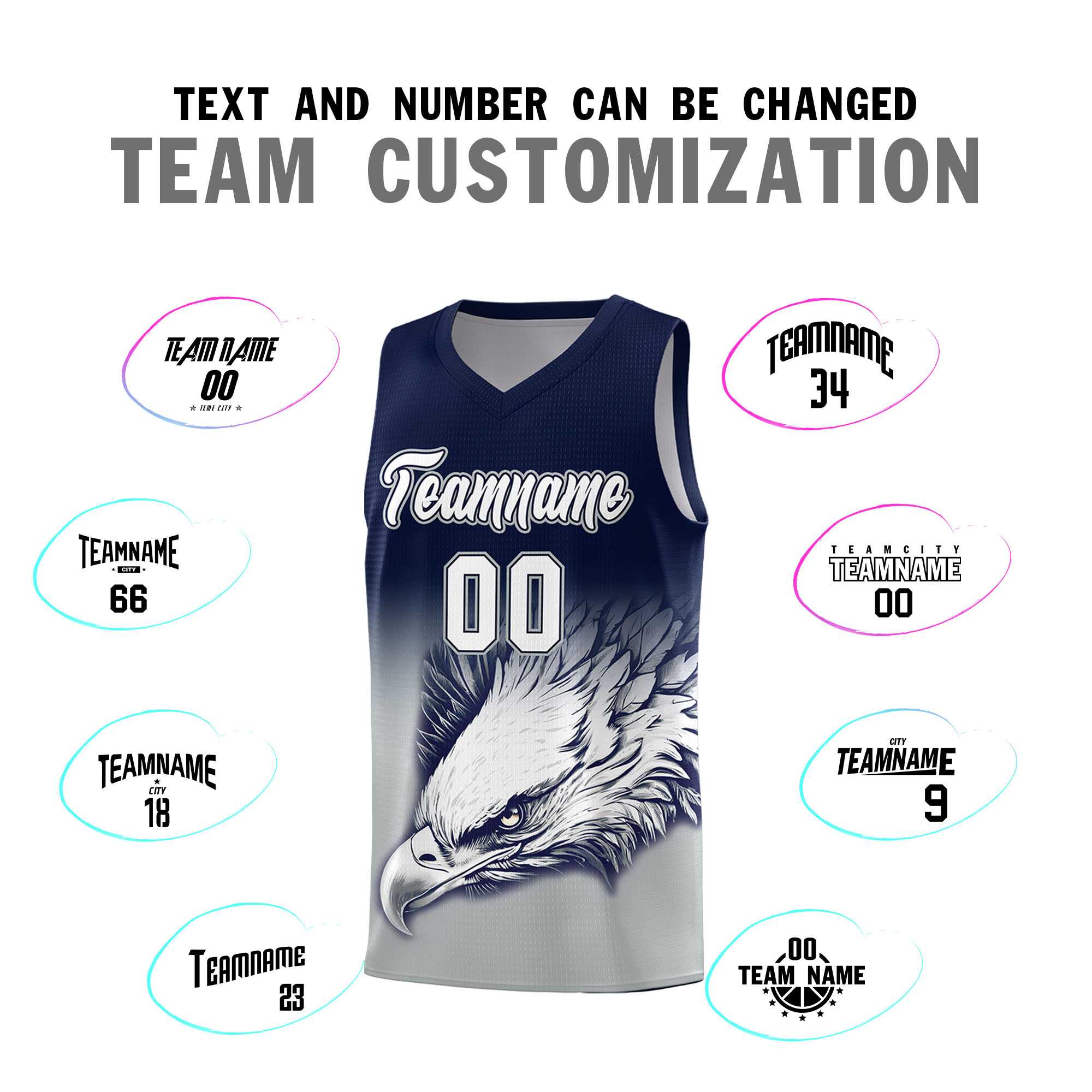 Custom Navy Gray Basketball Kits with Eagle Pattern